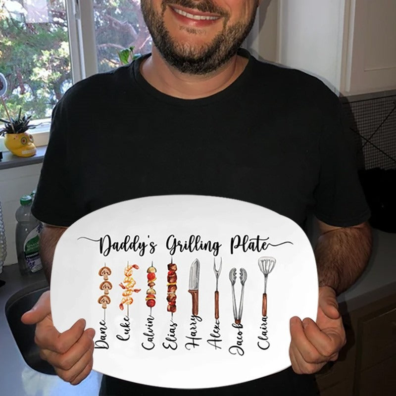 Personalized BBQ Daddy's Grilling Plate With Kids Name For Father's Day, Mother's Day Gift, Gift for Dad, Grandpa