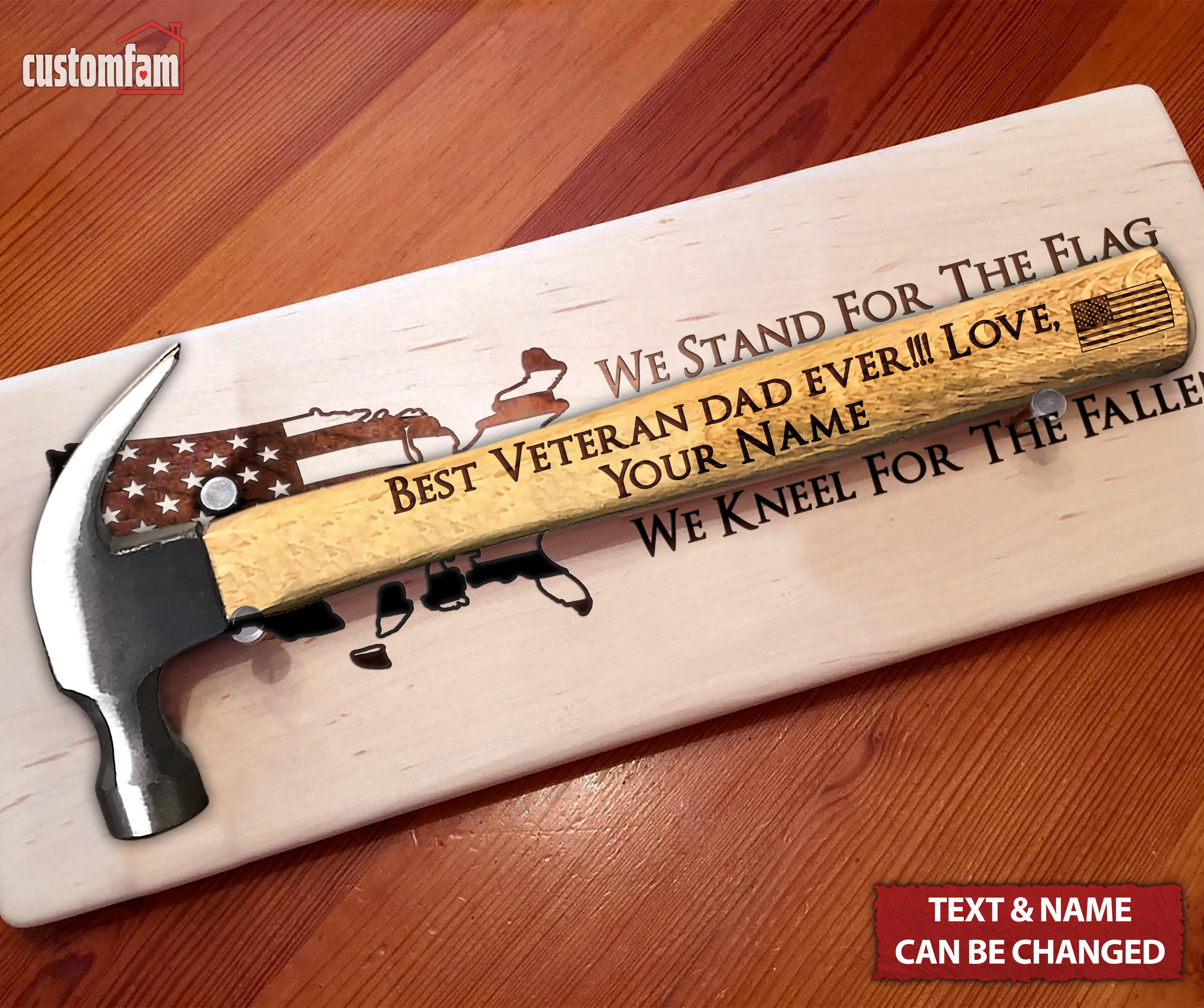 Best Veteran Dad Ever Personalized Engraved Hammer with US Flag, Gifts For Dad