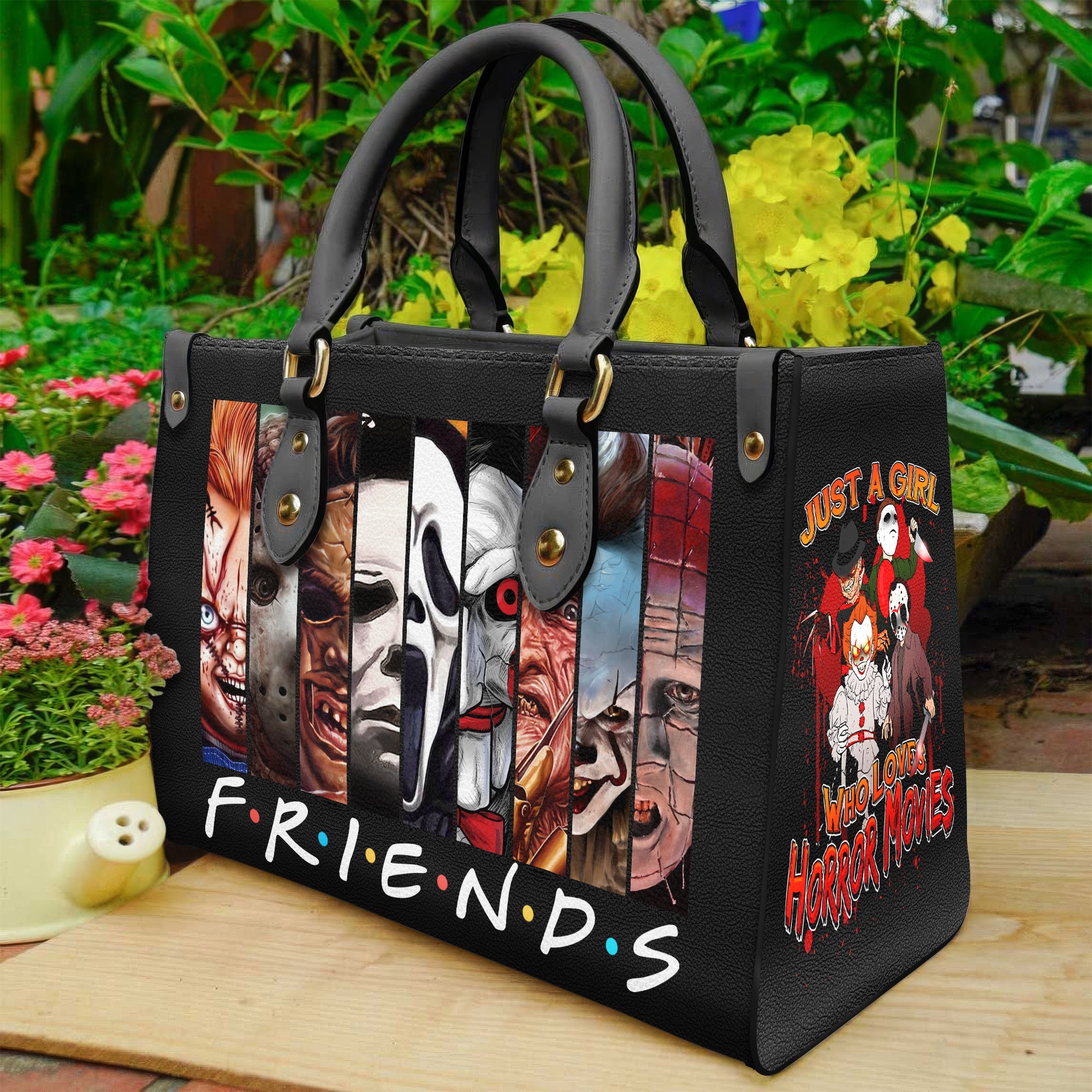 Horror Friends Movie Custom Halloween Bag With Wallet - Leather Handbag  (FREE Gift Wallet) / No Accessories / Small