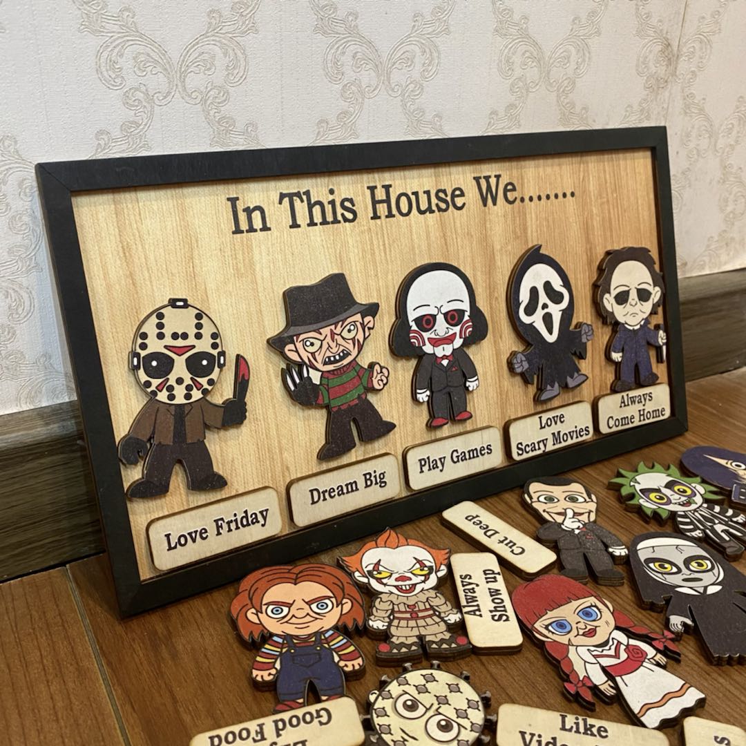 In This House We Horror Halloween Wood Sign Horror Movies Sign With Magnet