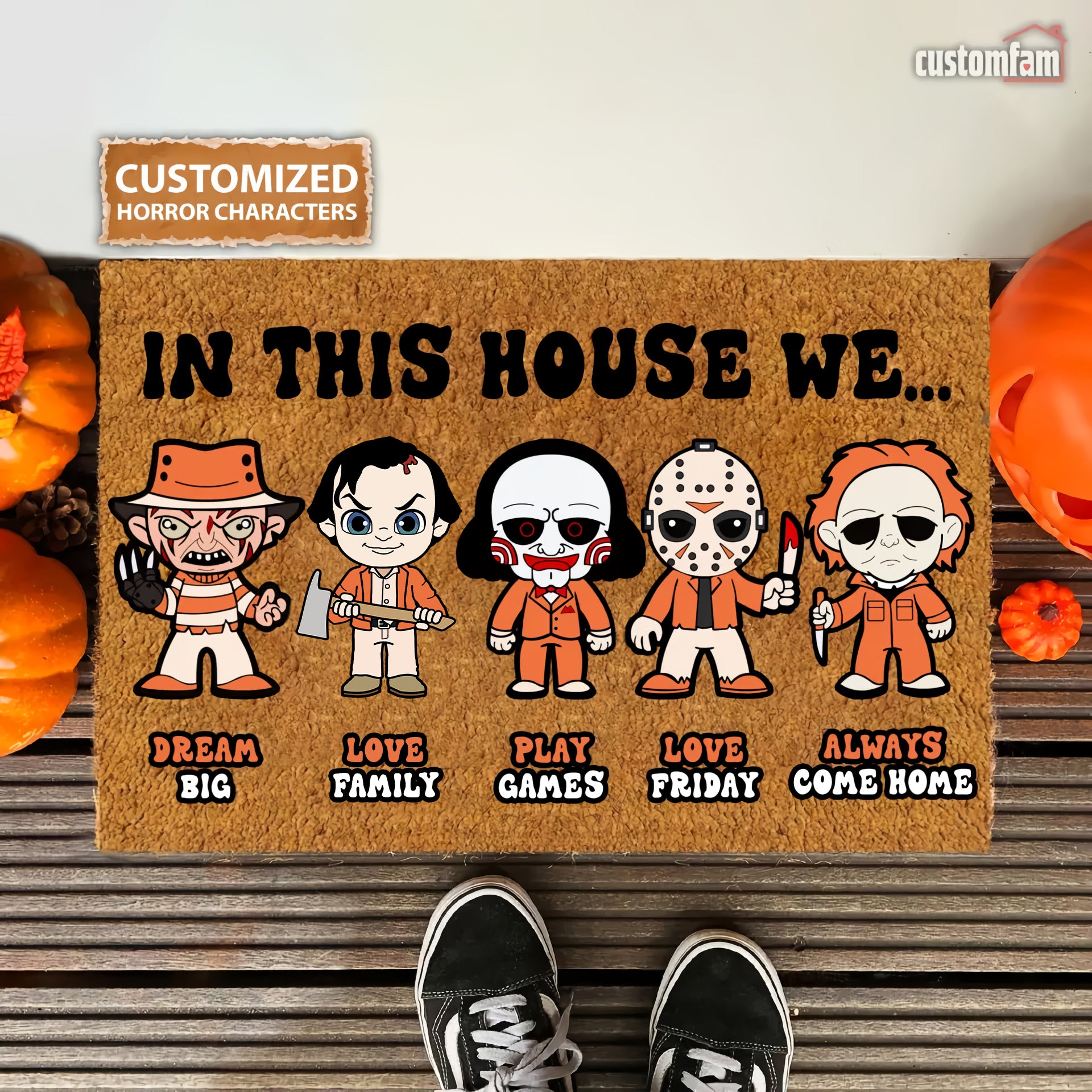 In This House We Horror Funny Halloween Doormat, Halloween Gifts, Halloween Decor