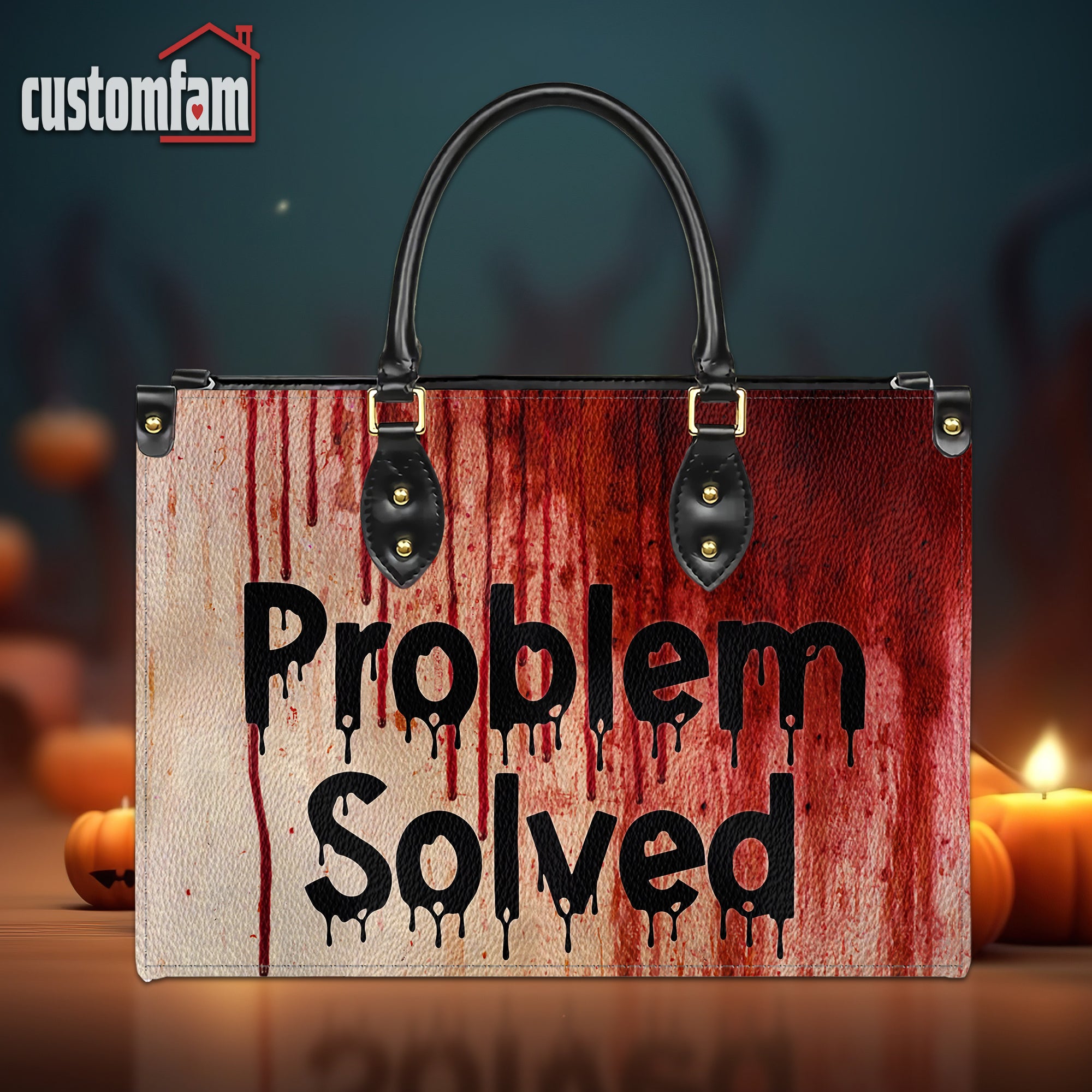 Bloody Problem Solved Horror Themed Leather Handbag & Purse, Halloween Gift