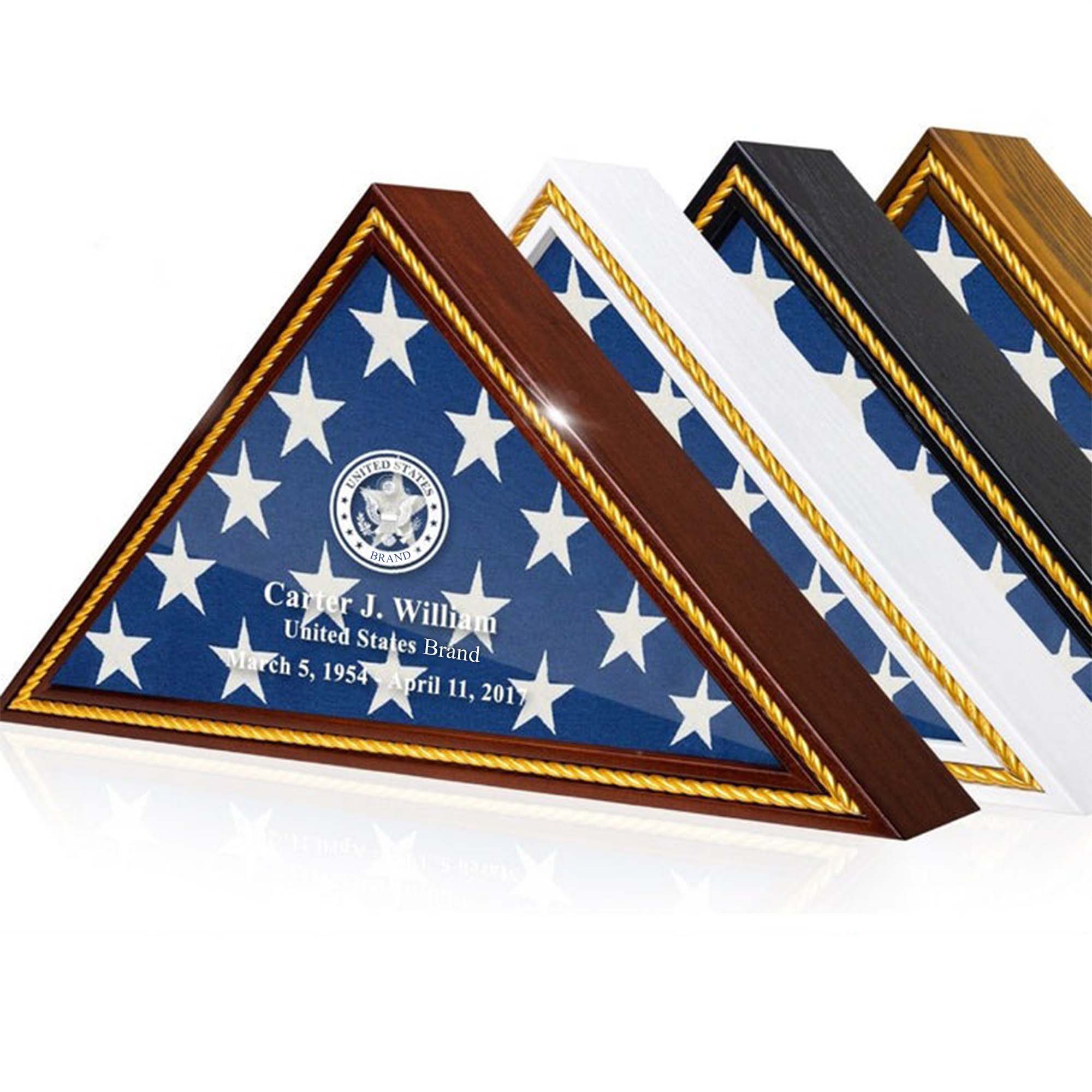 Personalized Military Burial and Presentation Flags, Wooden Flag Holder Veteran Memorial Case