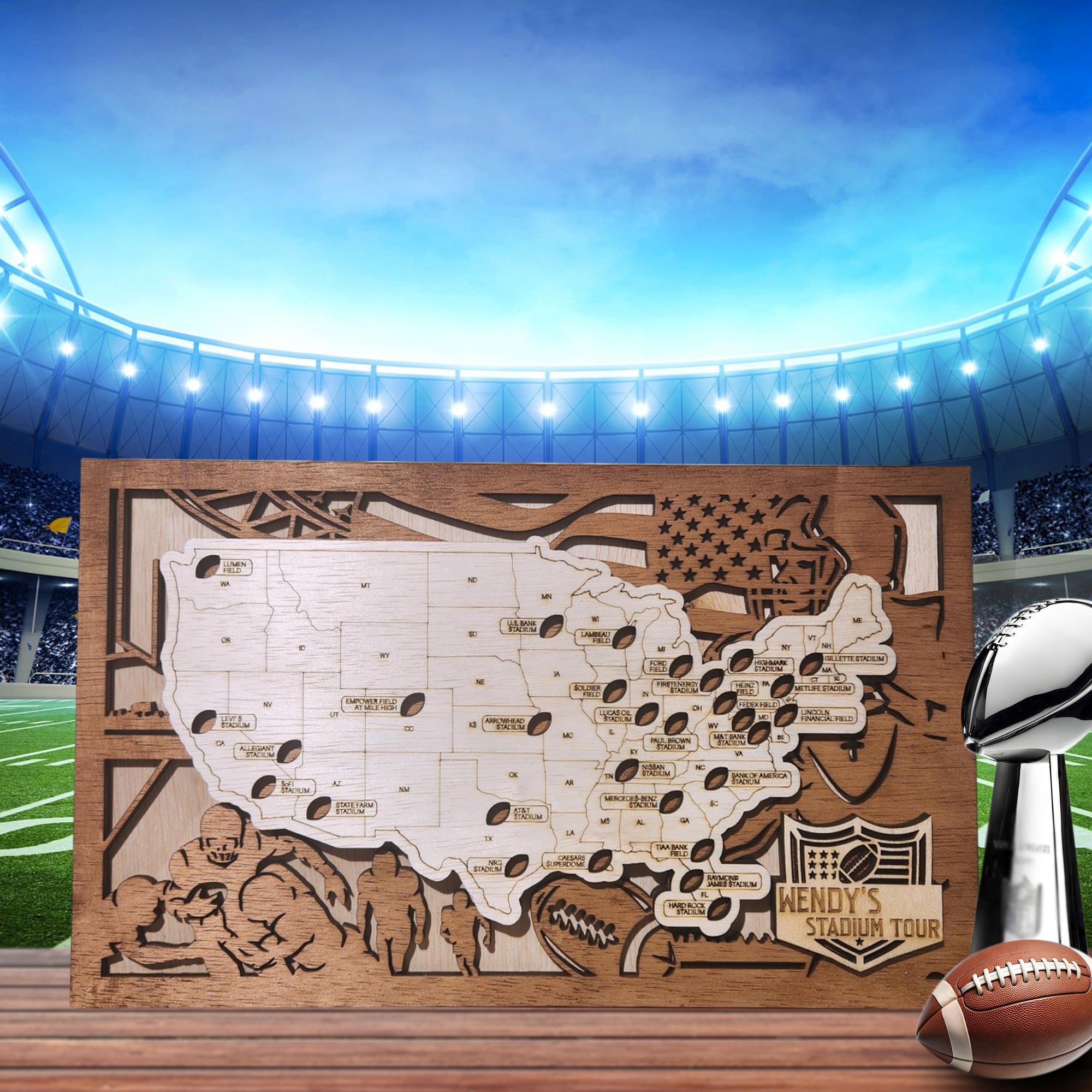 Custom Football Stadium Adventure Map, Football Map, Gift For Football Fans