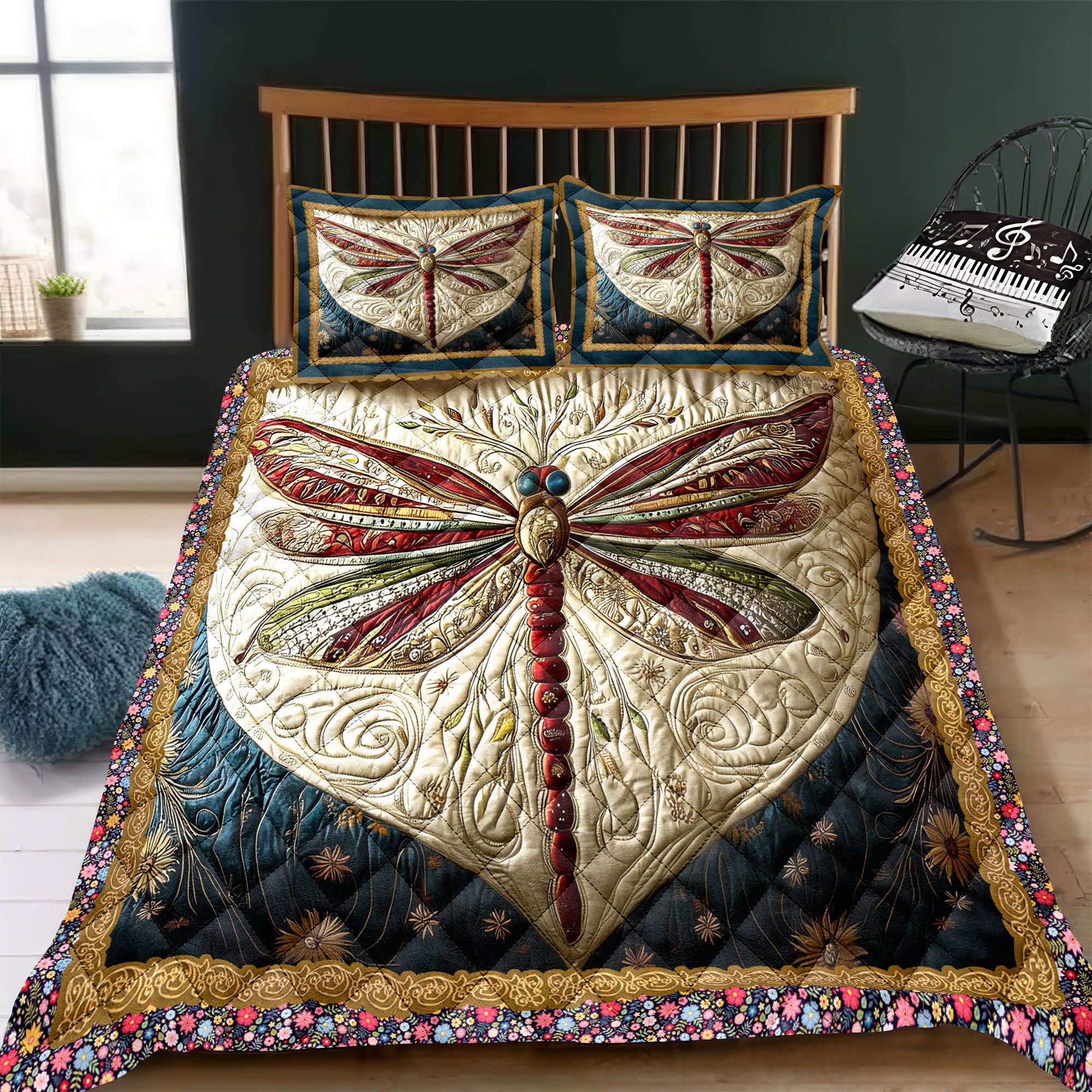 Ethereal Dragonfly Quilt Bed Sets, Bedding Set, Bedroom Decor