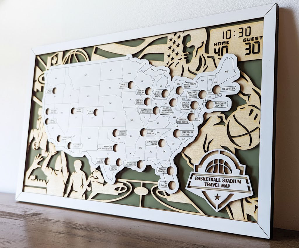 Personalized Basketball Map With Pin, Map Of Basketball Stadiums, Gift For Basketball Player, Basketball Stadiums Tracker