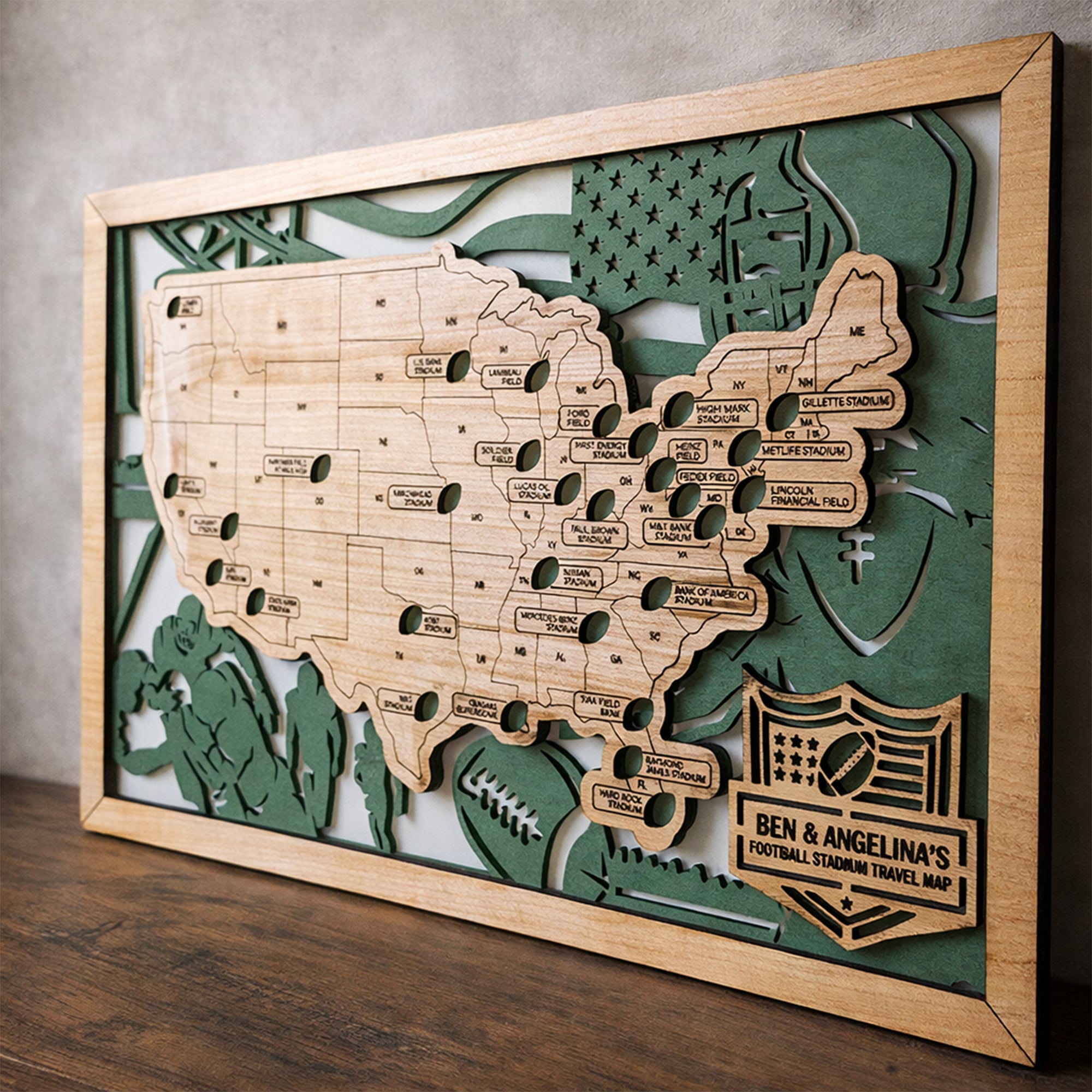 Personalized Football Stadium Map, Football Map USA, Gift For Football Lover, Football Stadium Tracker