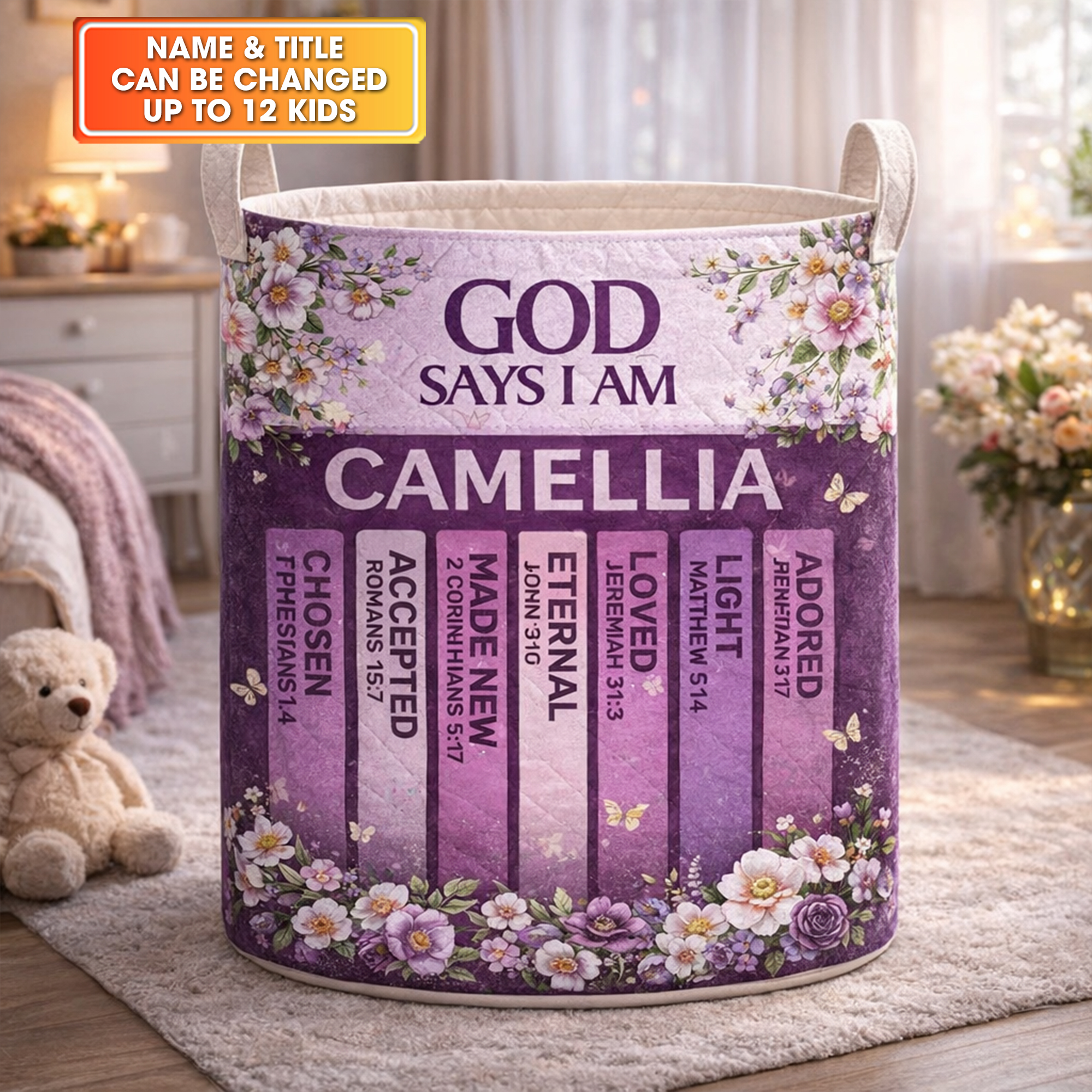 God Says I Am Purple Floral Basket Laundry Gifts, Mother's Day Presents For Women Of God