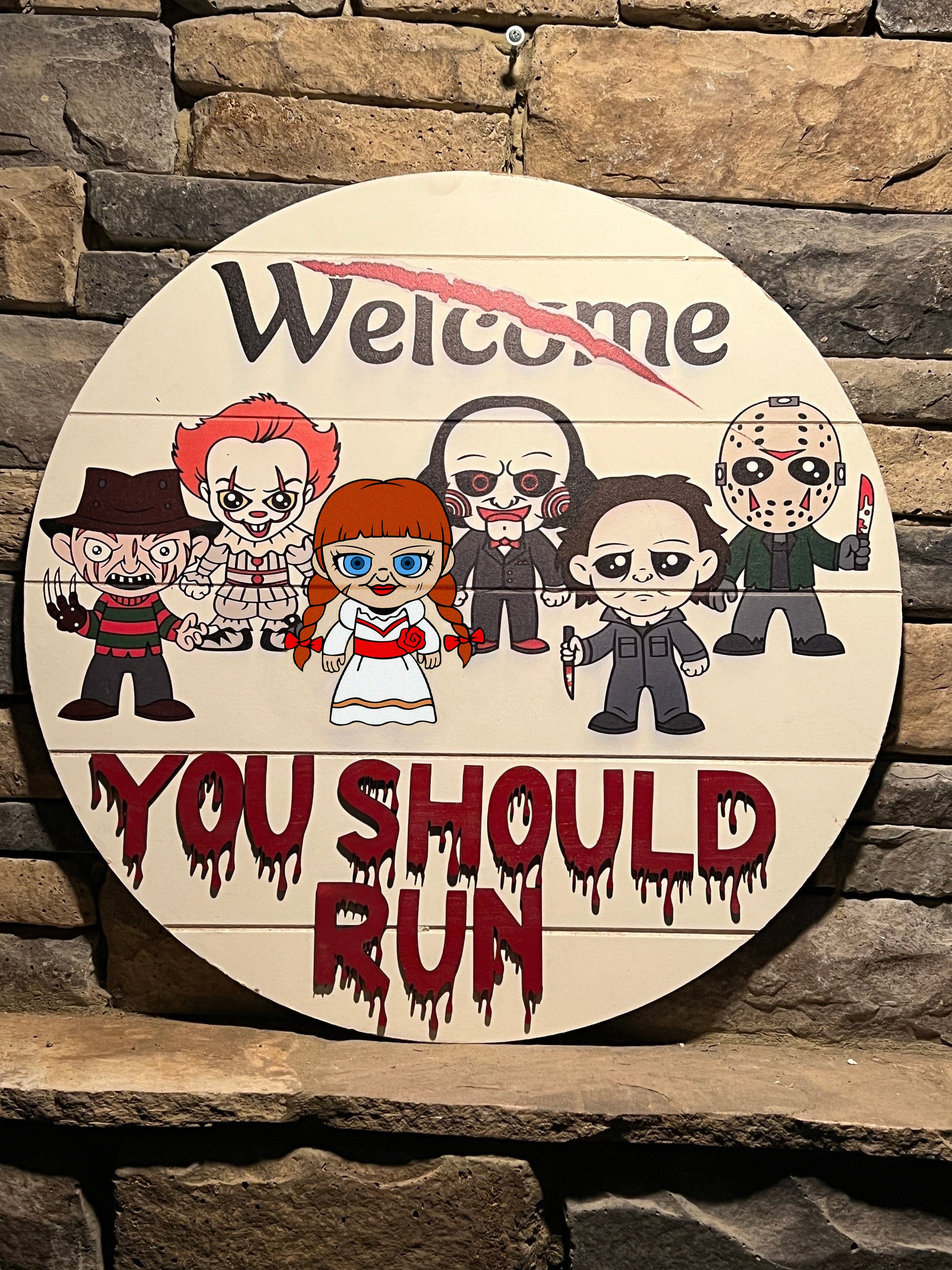 You Should Run Custom Horror Characters Door Sign, Halloween Door Hanger, Halloween Decor