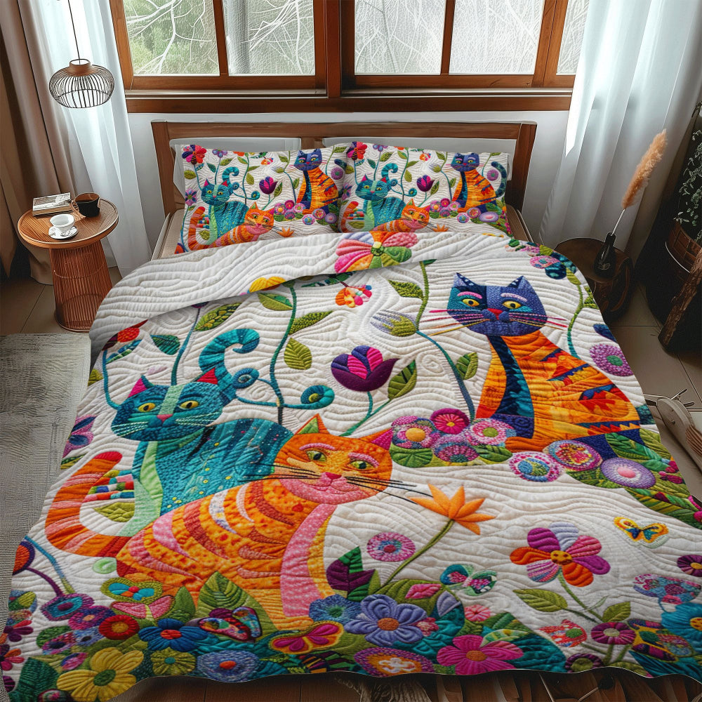 Cats Flower Quilt Bedding Set, Bedding Set, Gift For Cat Lovers