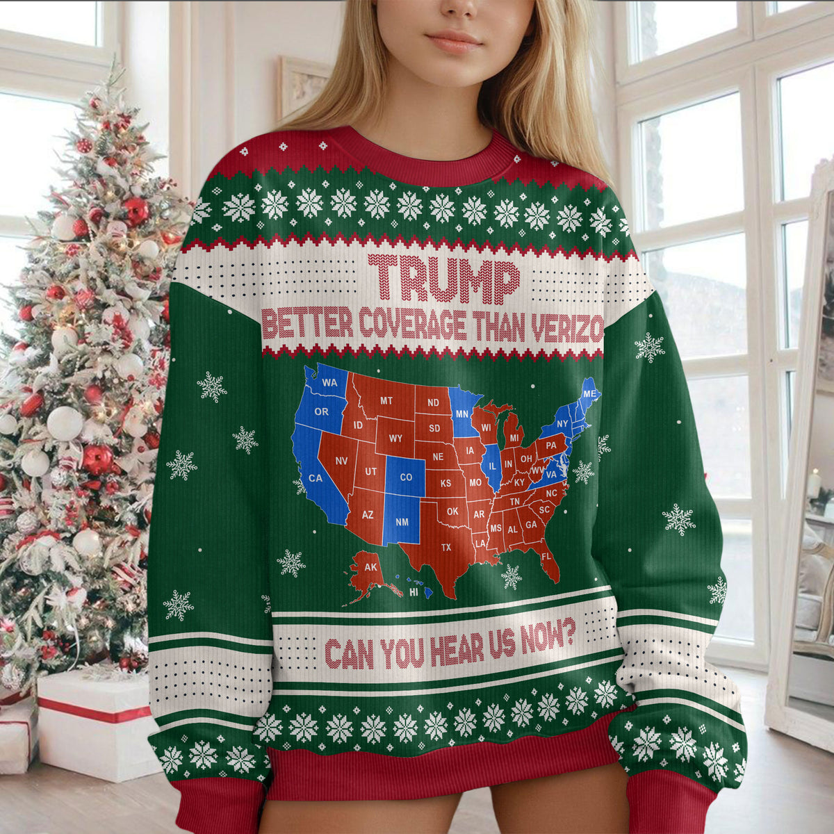 Trump Better Coverage Than Verizon Trump2024 Christmas Ugly Sweaters, Funny Political Shirt