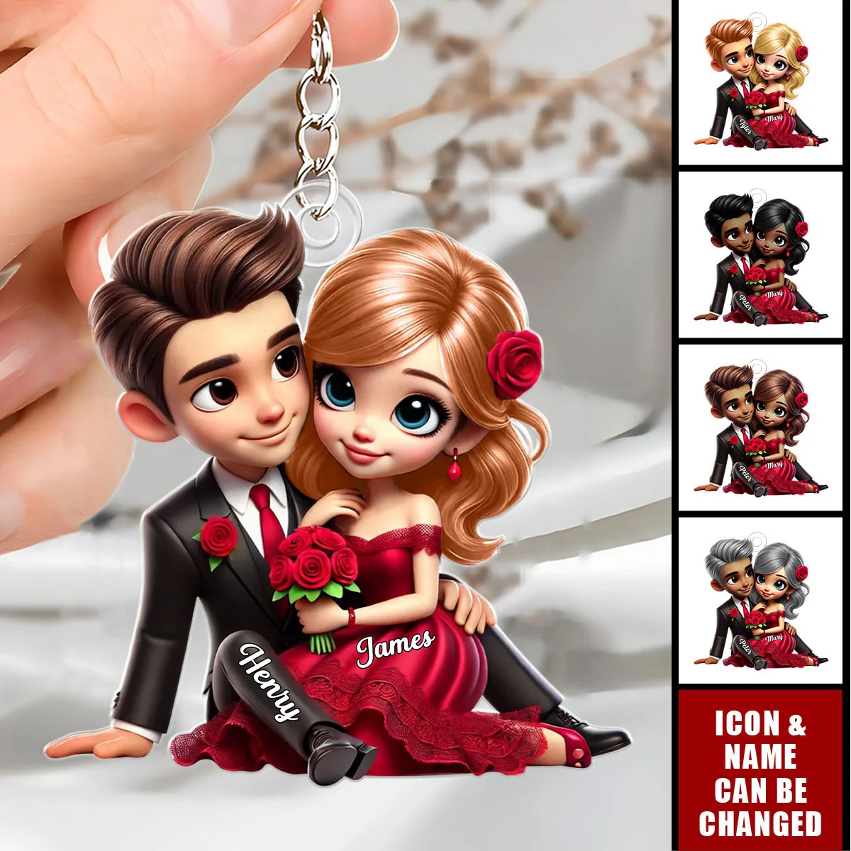 Newlyweds Romantic Couple Acrylic Ornament, Keychain For Couple, Cute Couple Keychain, Couple Valentine Gift