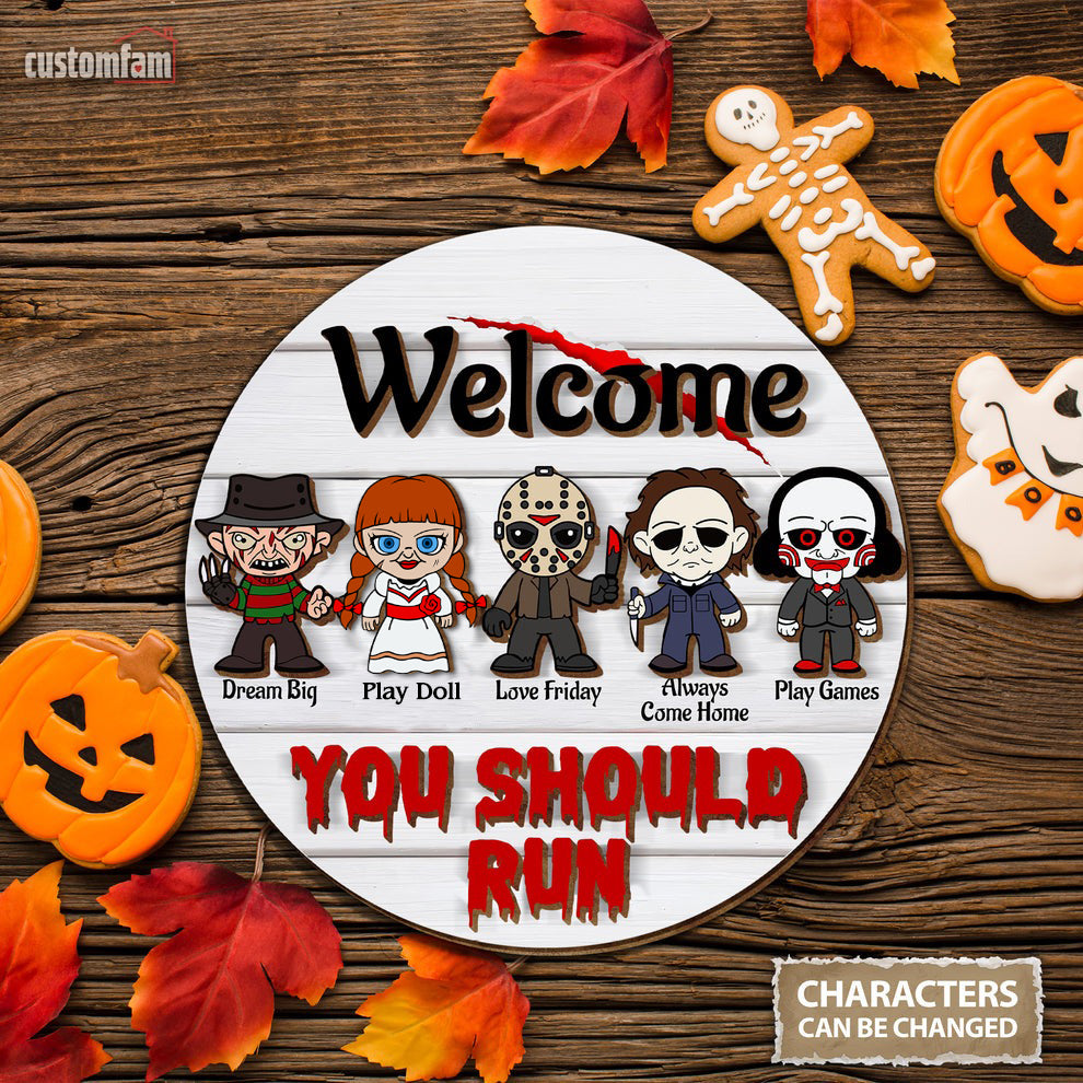 You Should Run Custom Horror Characters 3D Door Sign, Scary Movie Gift