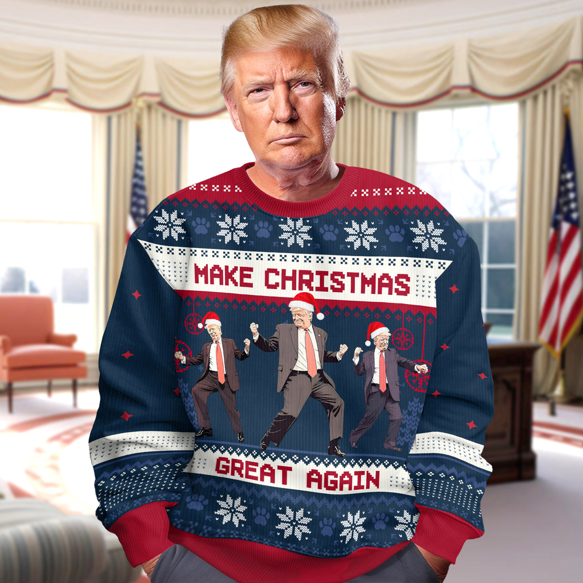 Trump2024 Dancing Make Christmas Great Again, Christmas Ugly Sweaters, Funny Political Shirt