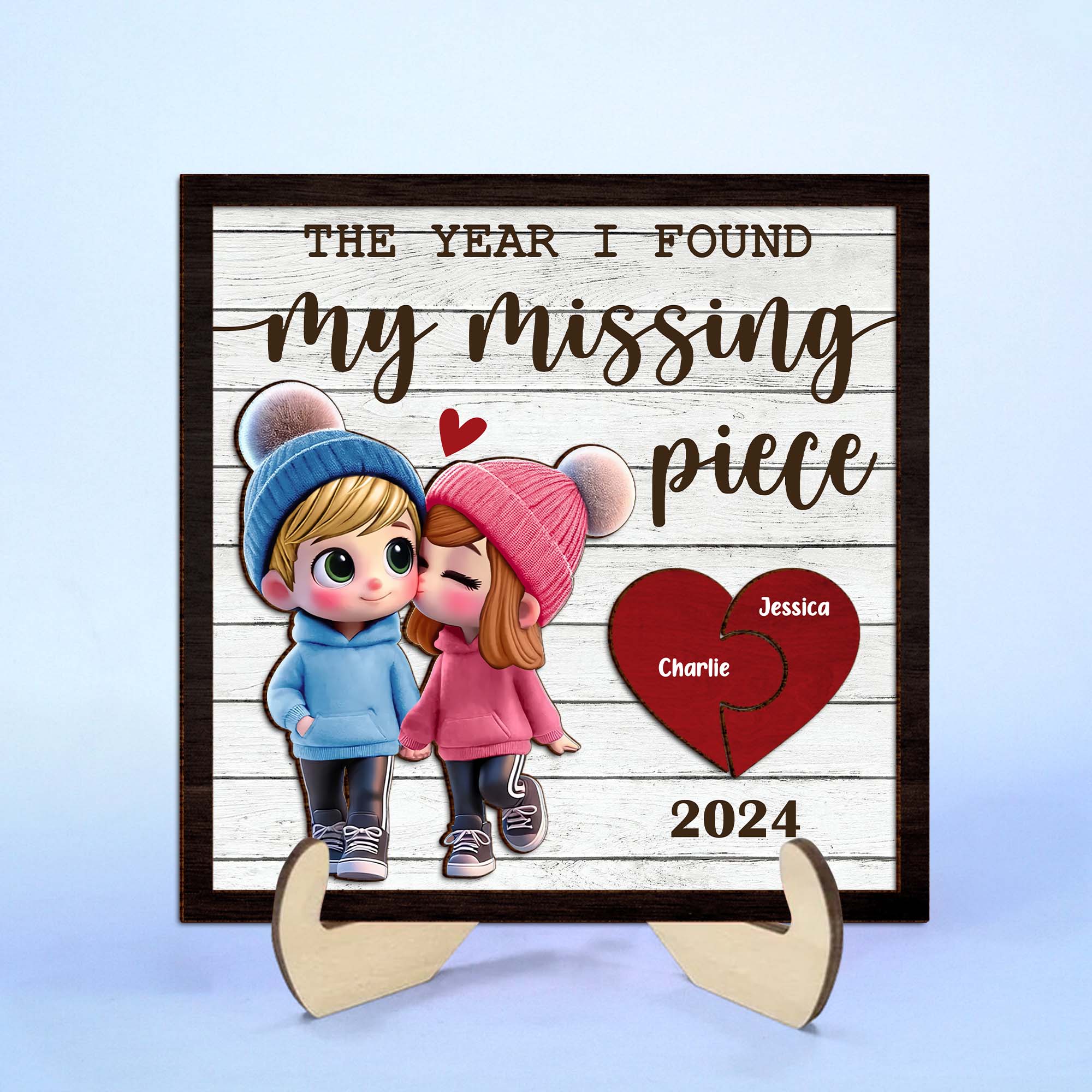 The Year I Found My Missing Piece 2-Layered Custom Wood Sign, Couple Valentines Gift