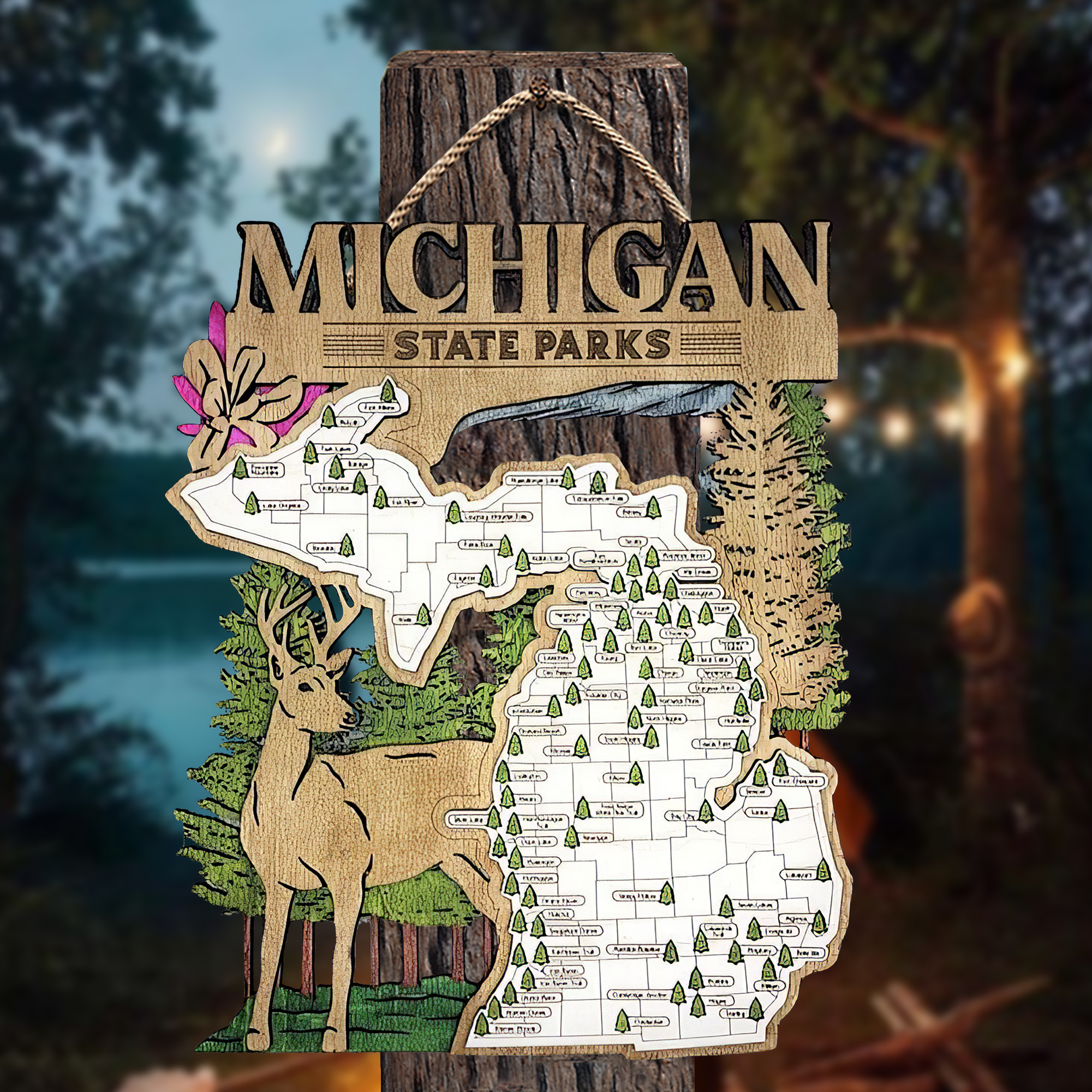 Michigan State Park Map, Personalized Travel Map, Gift For Travelers