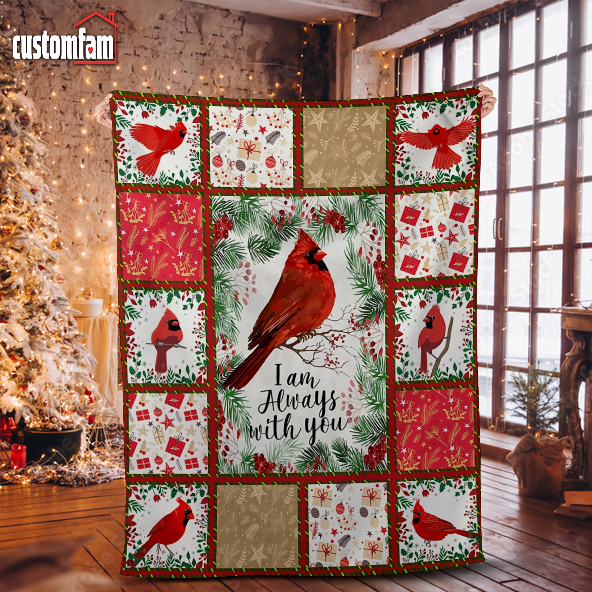 I Am Always With You Personalized Christmas Cardinal Blanket, Memorial Gifts