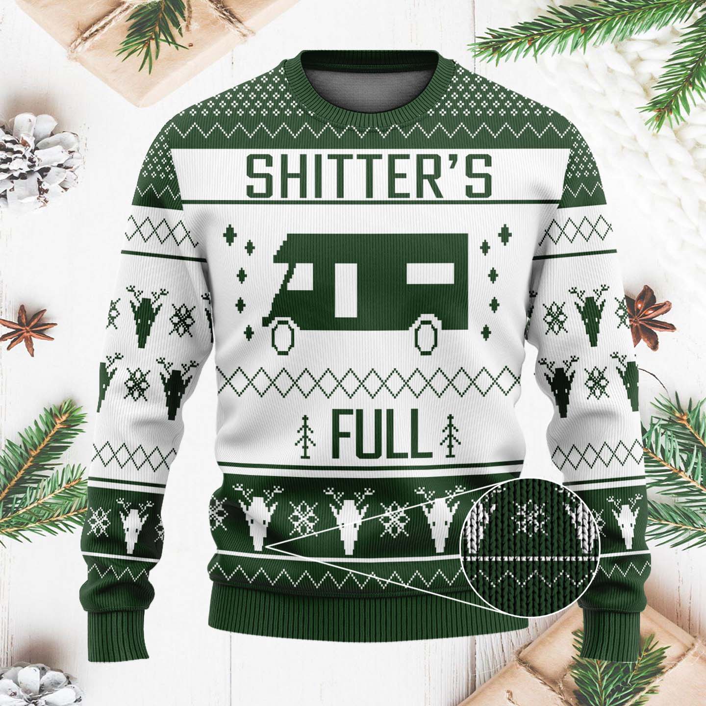 Shitter's Full Green Funny Christmas Ugly Sweater, Christmas Gifts