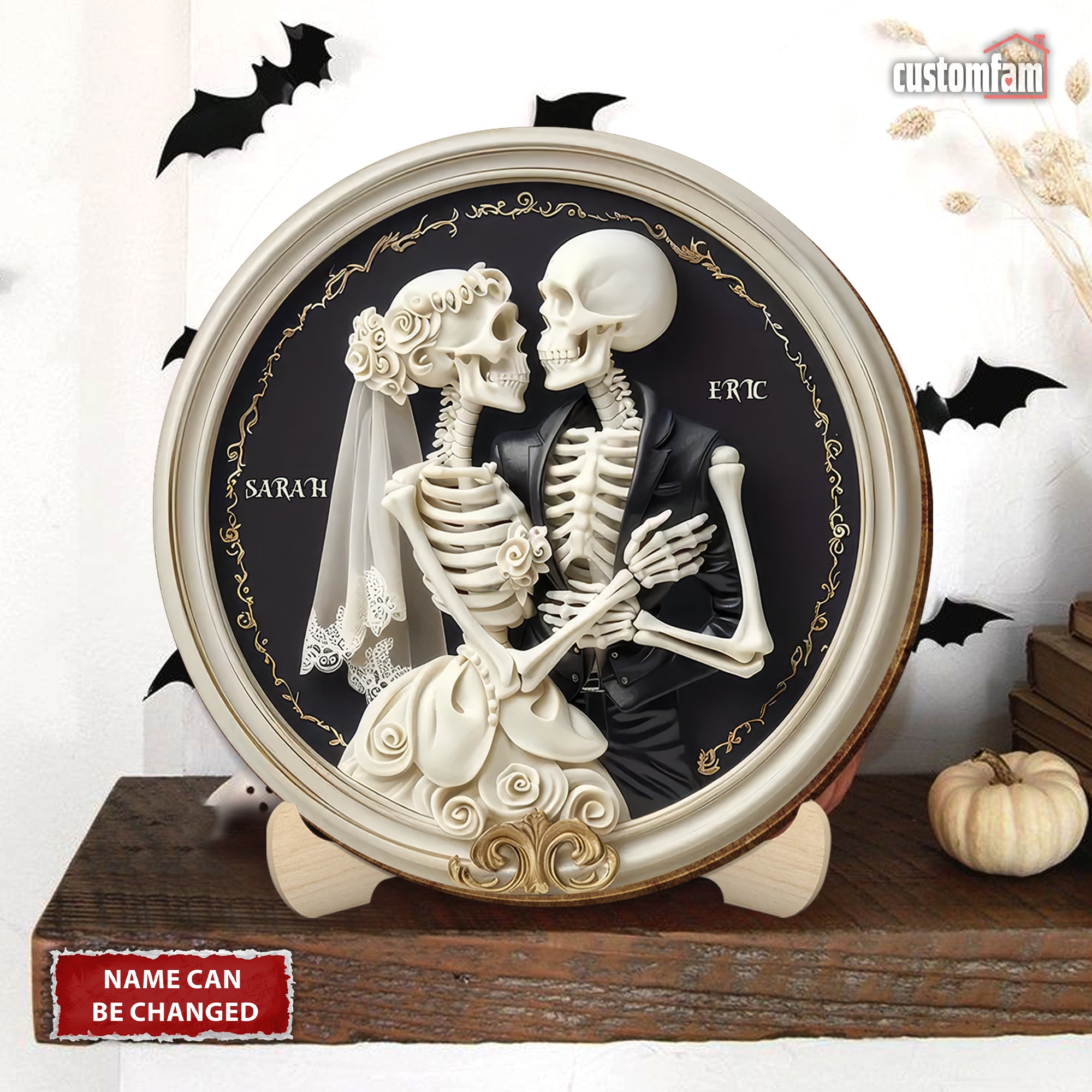 Skull Skeleton Couple Custom Halloween Wood Sign, The Nightmare Before Christmas, Gift For Couple