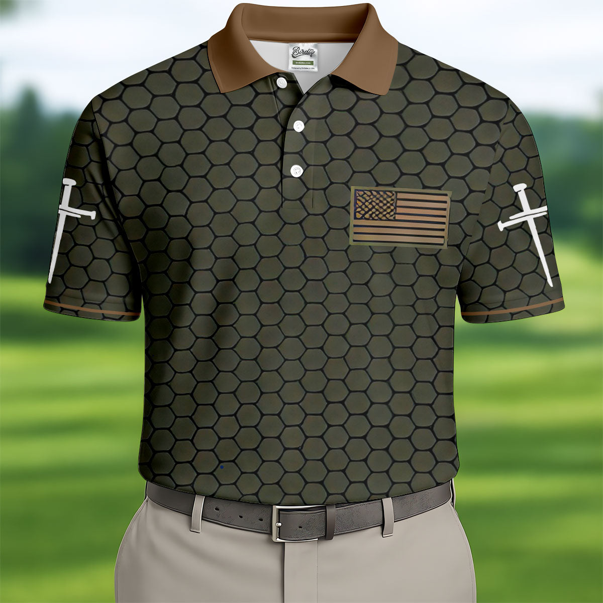 USA 250th Anniversary Patriotic Polo Men's Faith Cross And American Flag Print Polo Shirt 4th Of July Shirt