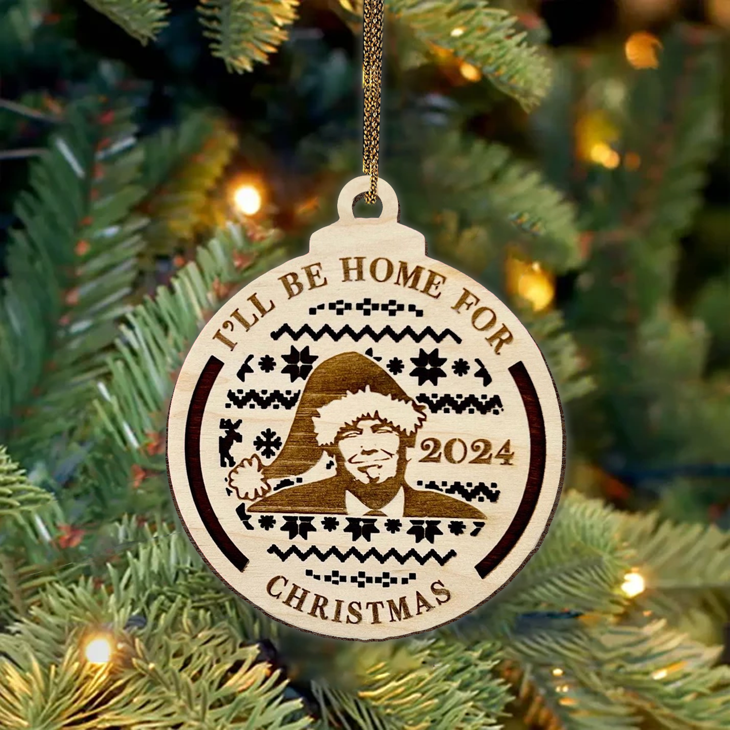 I'll Be Home For Christmas Trump2024 Funny Wood Christmas Ornament, 47th President Gifts