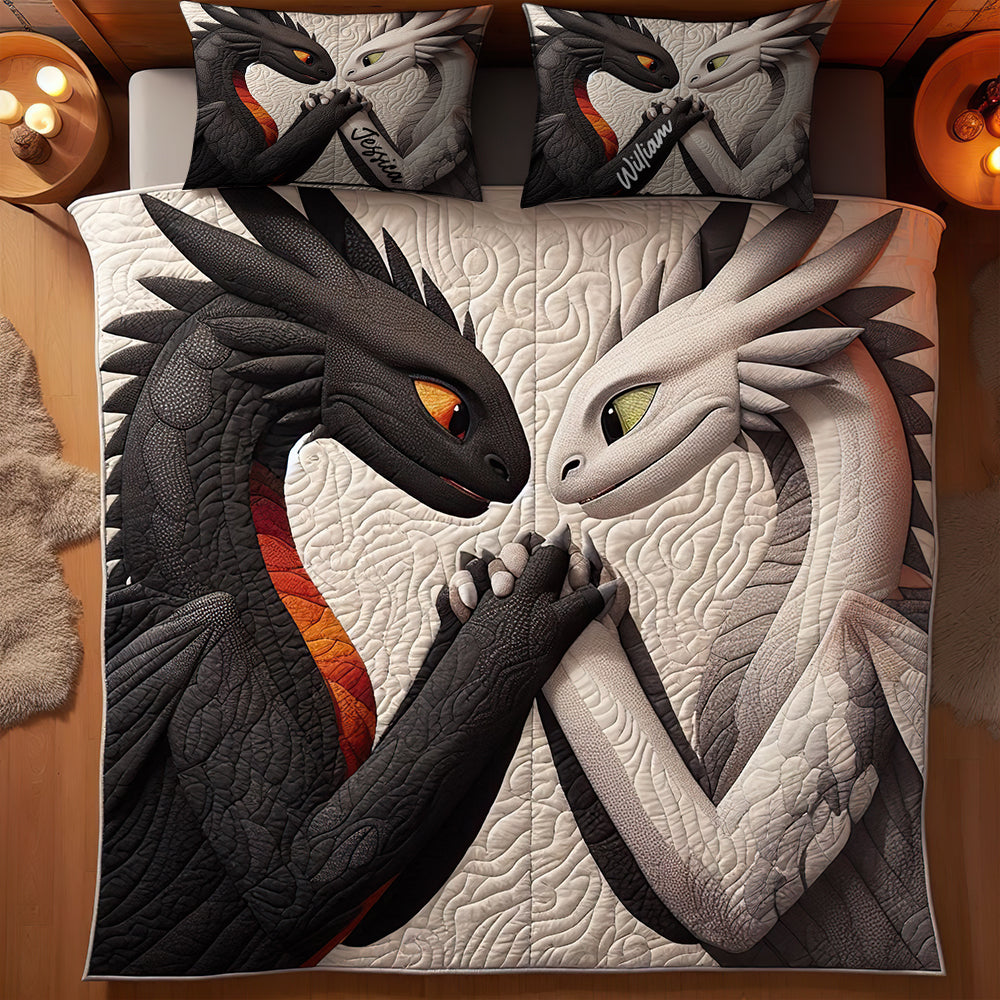 Dragon Couple Custom Quilt Bedding Set, Couple Valentine Gift, Gift For Dragon Lover