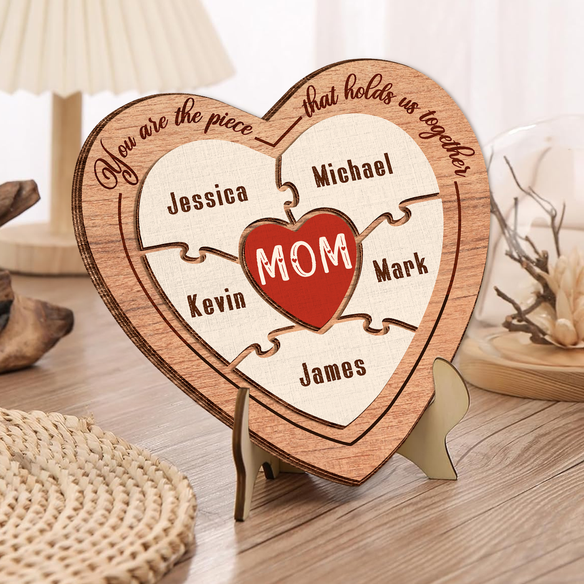 You Are The Piece That Hold Us Together Heart Puzzle Wood Sign, Mother's Day Gift, Gift For Mom