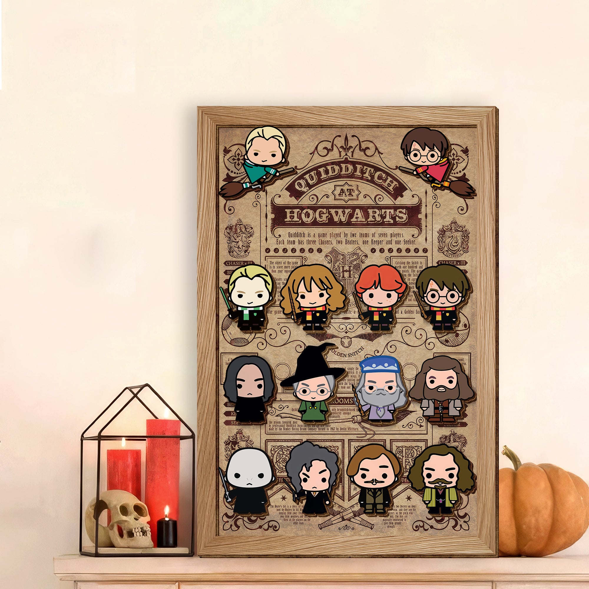 HP Quidditch Hogwarts Collection Chibi Characters 2 Layered Wooden Sign, Magical Home Decor, HP Fan Gift