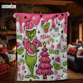 Personalized 3D Pink Grinch Christmas Quilt Blanket, Christmas Gifts