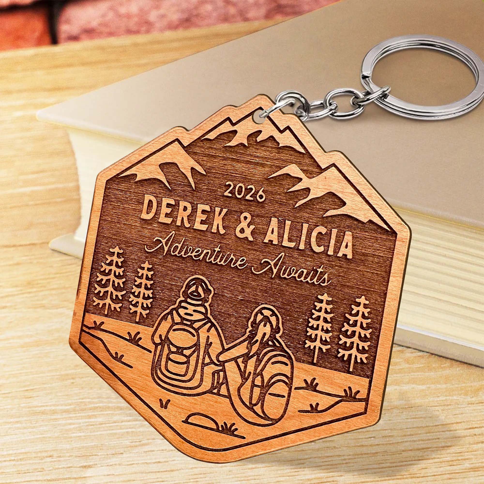 Personalized Hiking Couple Keychain, Camping Keychain, Couple Valentine Gift