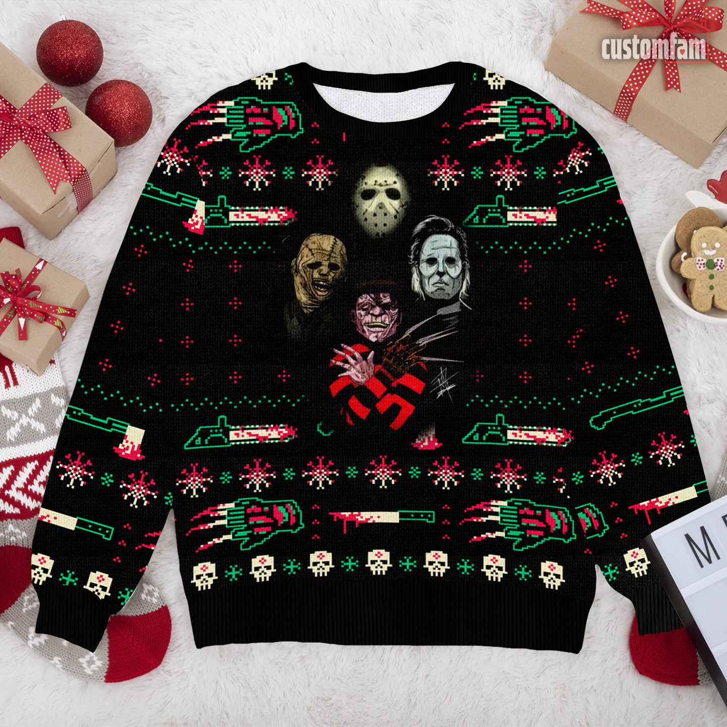 Horror Killer Christmas Ugly Sweater, Horror Christmas Sweater, Christmas Gift