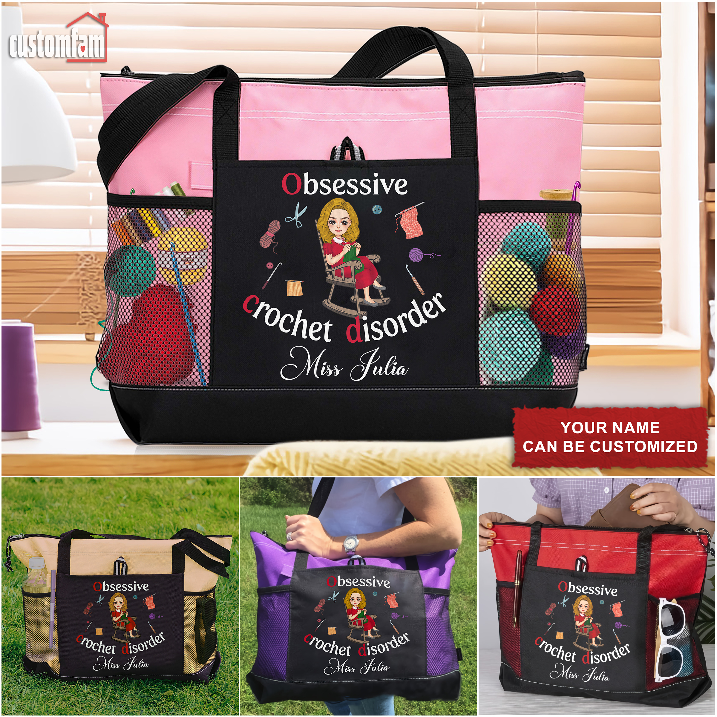 Obsessive Crochet Disorder Personalized Tote Bag, Gift Ideas For Crochet Lovers