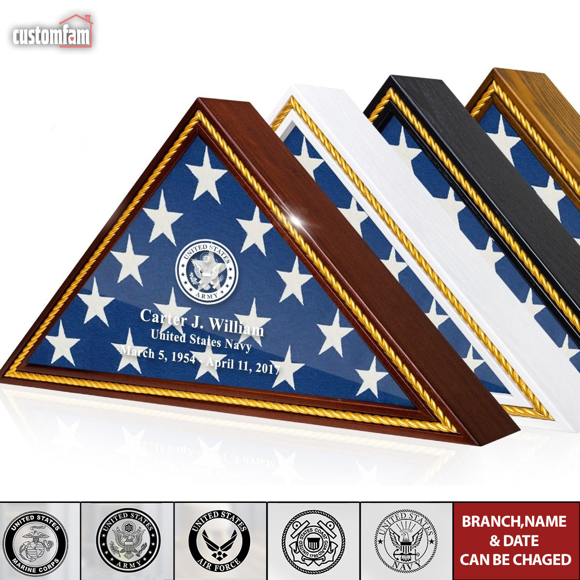 Personalized Military Burial and Presentation Flags, Wooden Flag Holder Veteran Memorial Case