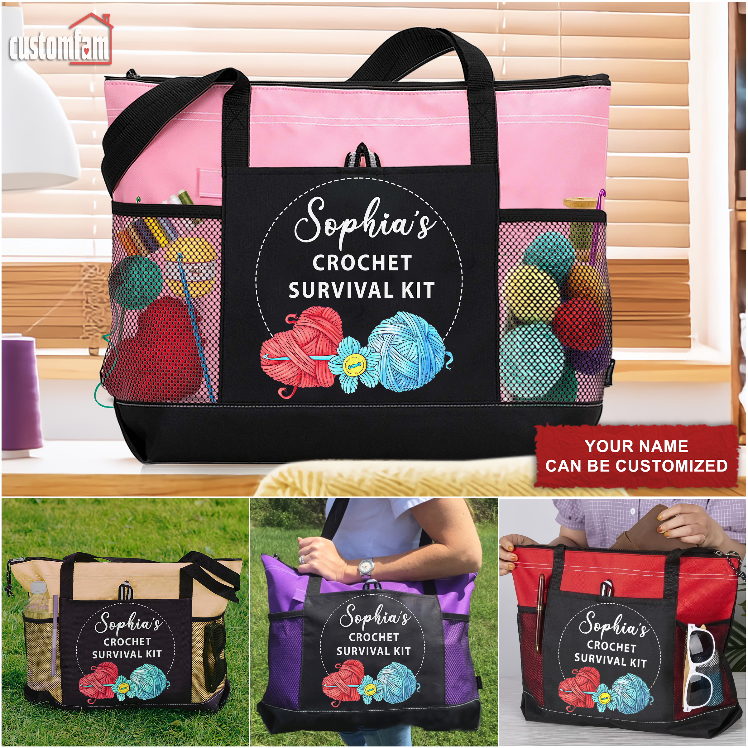 Crochet Survival Kit Personalized Tote Bag, Gift Ideas For Crochet Lovers