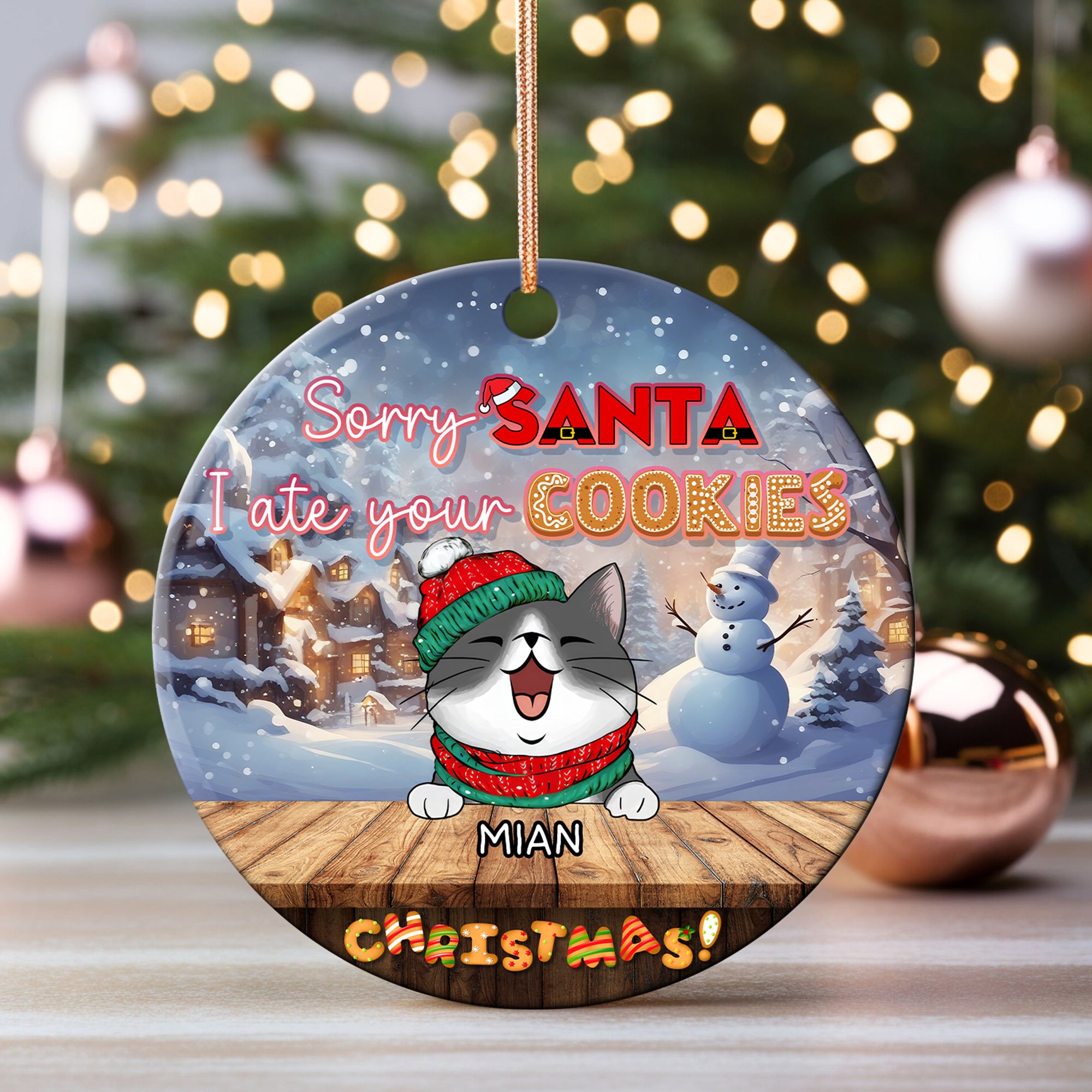 Sorry Santa I Ate Your Cookies Funny Christmas Ornament, Ceramic Ornament, Cat Mom Gift