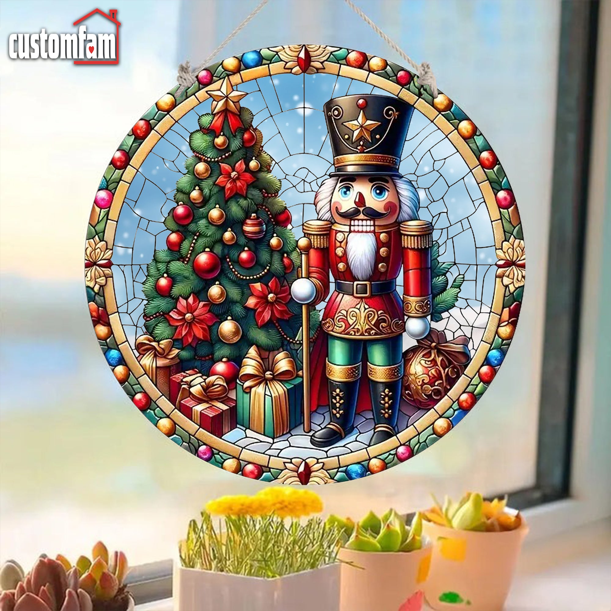 Nutcracker Merry Christmas Acrylic Stained Glass Suncatcher, Unique Christmas Gift