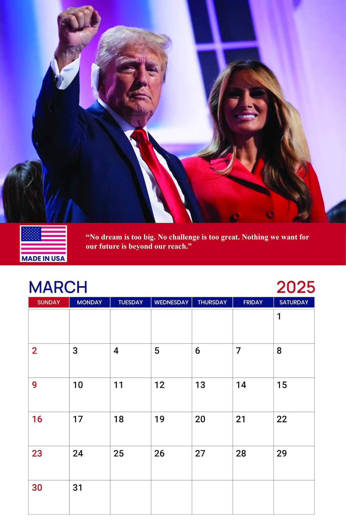 Trump Monthly Wall Calendar 2025, Gag Gift Mag Gift, 47th US President Photo Calendar, Political Calendar, Patriotic Gift