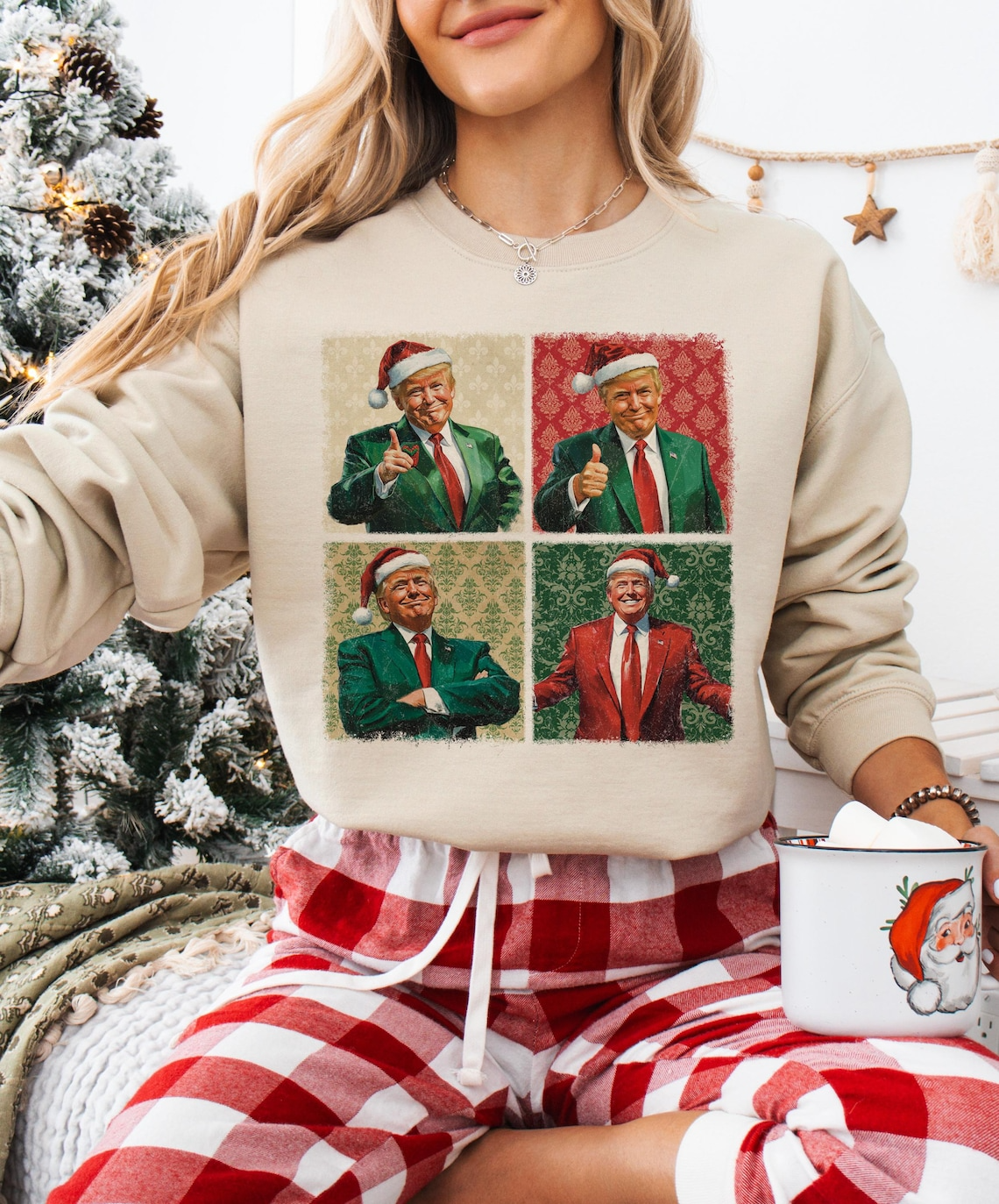 Humor Funny Trump2024 Boho Style Christmas Sweatshirt, Funny Political Shirts