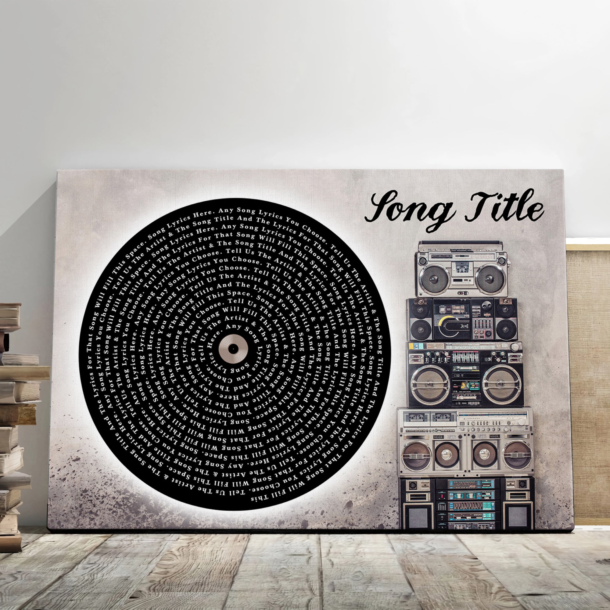 Personalized Vinyl Record & Boom Box Music Wall Art With Song Lyrics, Music Wall Decor