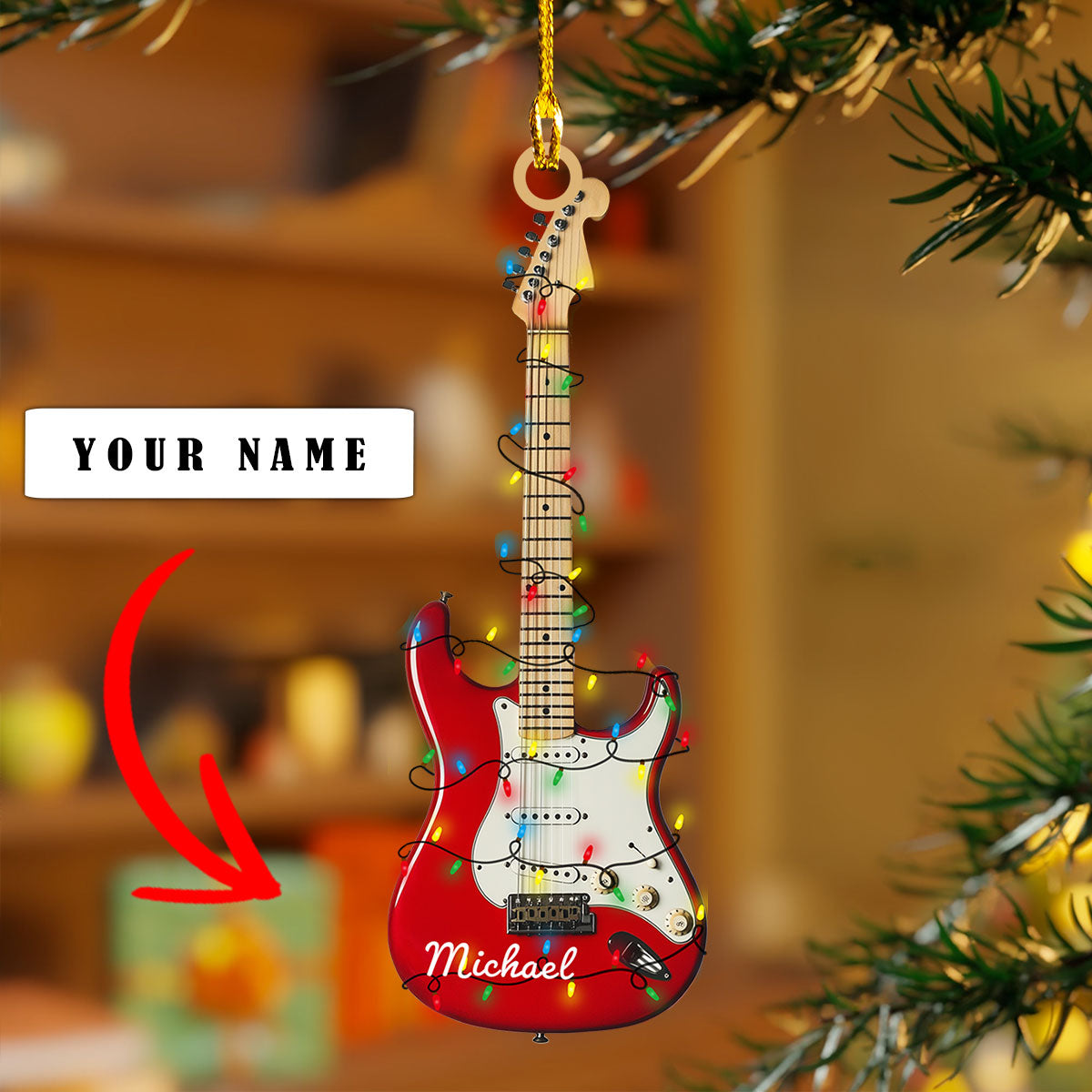 Personalized Electric Guitar Acrylic Christmas Ornament, Gift For Guitar Players