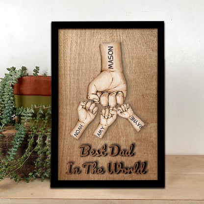 Best Dad Ever Personalized Dad and Kids Fist Bump With Name Engraving Wood Sign, Father's Day Gifts, Gifts For Dad