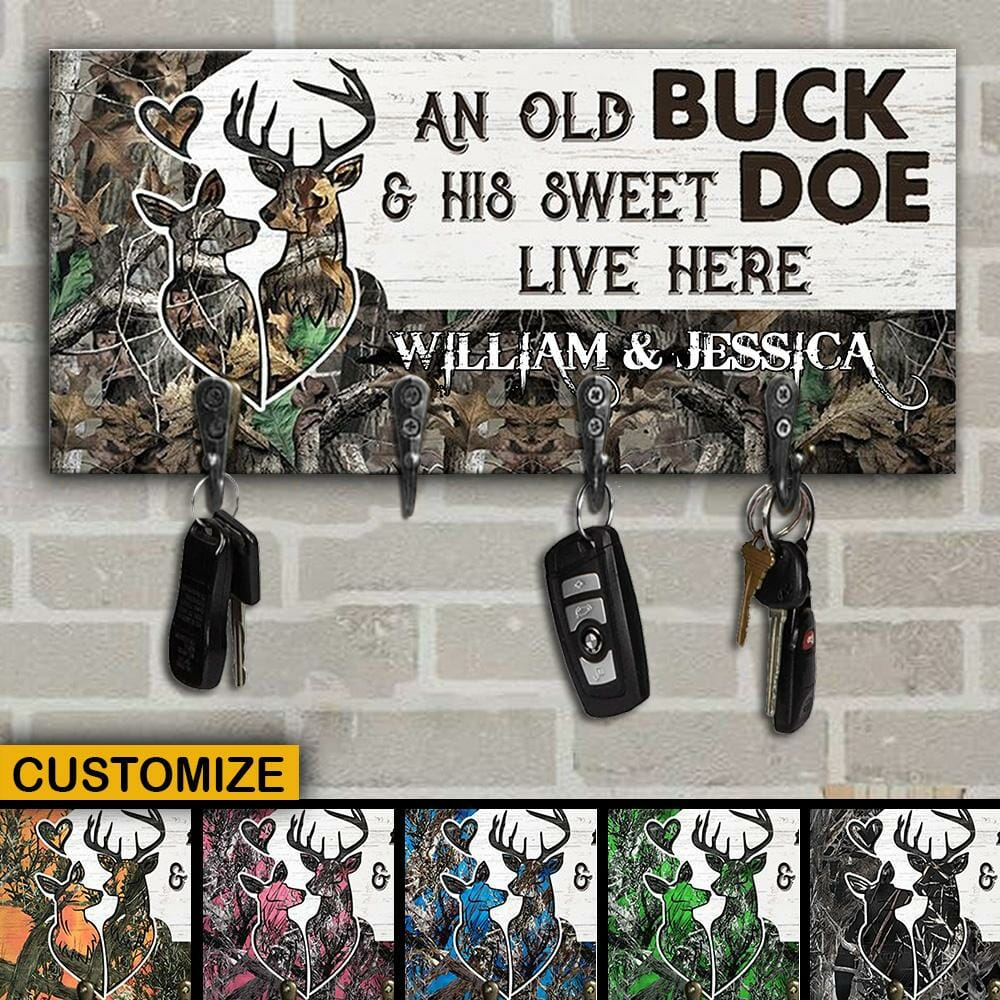 An Old Buck And His Sweet Doe Live Here Wooden Key Holder, Entryway Key Holder, Entryway Wall Organizer, Couple Valentine Gifts