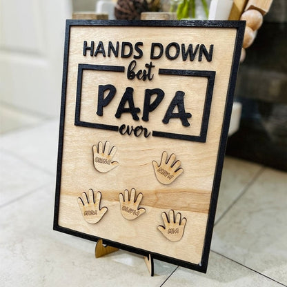 Personalized Best Dad Ever Hands Down Frame Wood Sign With Kids Name For Father's Day Gift Ideas