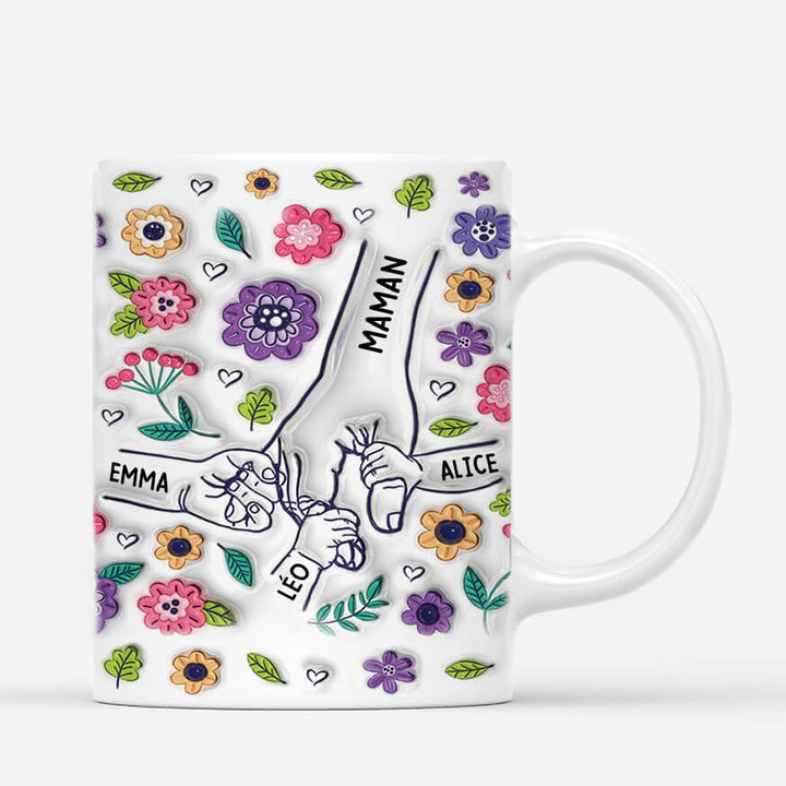 Mom Holding Kids Hands 3D Effect Customize Mug, Mom Mug, Mother's Day Present, Gift For Mom