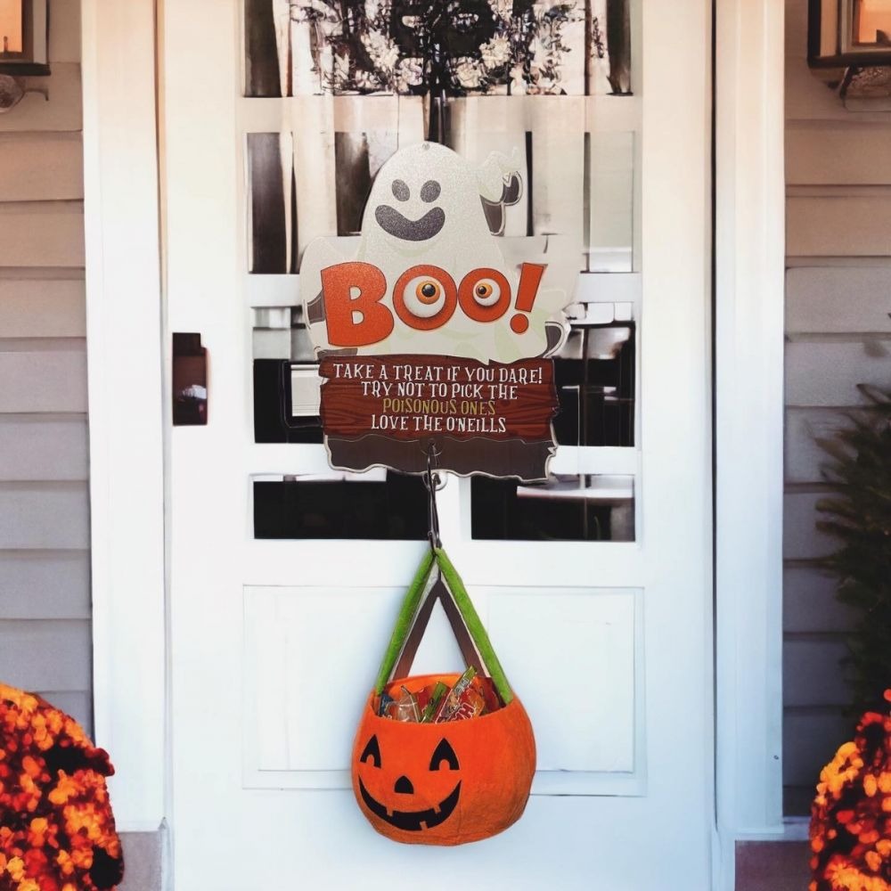 Boo! Take A Treat If You Dare! Ghost Halloween Welcome Door Sign, Halloween Decor