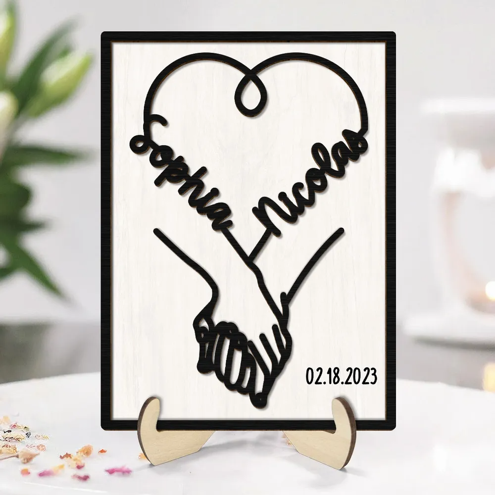 Hand In Hand Couple 2-Layer Wood Sign, Couple Valentines Gifts, Anniversary Gift for Couples