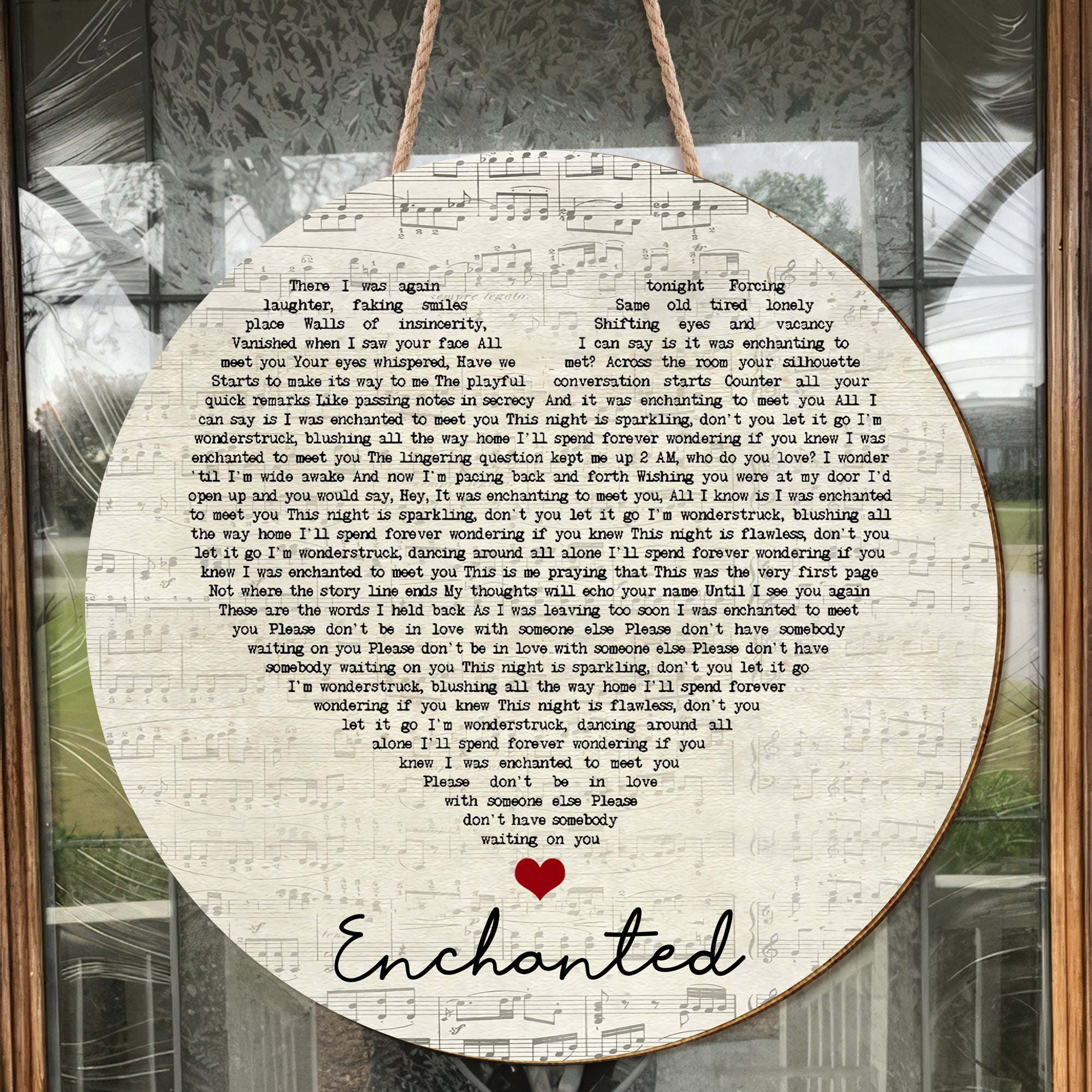 American singer-songwriter Enchanted Script Heart Song Lyric Art Print Round Wood Sign, Wood Signs For Home