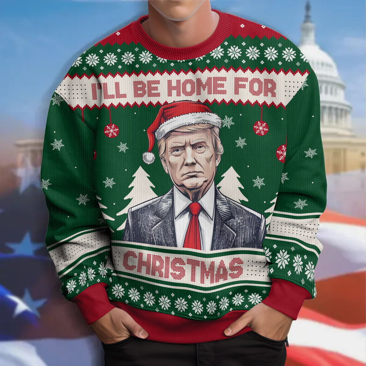 I'll Be Back For Christmas, Trump2024 Ugly Sweater, Funny Political Shirt, Christmas Sweater