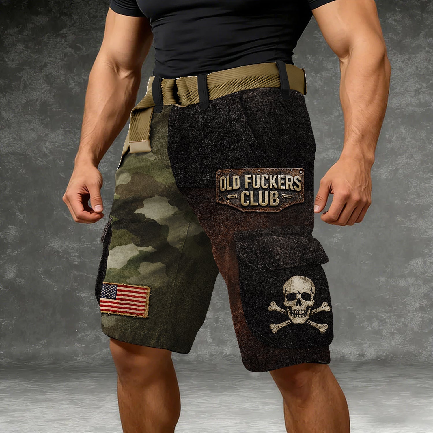 Old Fckers Club Camo Distressed Cargo Shorts, Golf Shorts For Men, 250 Years Short Pants
