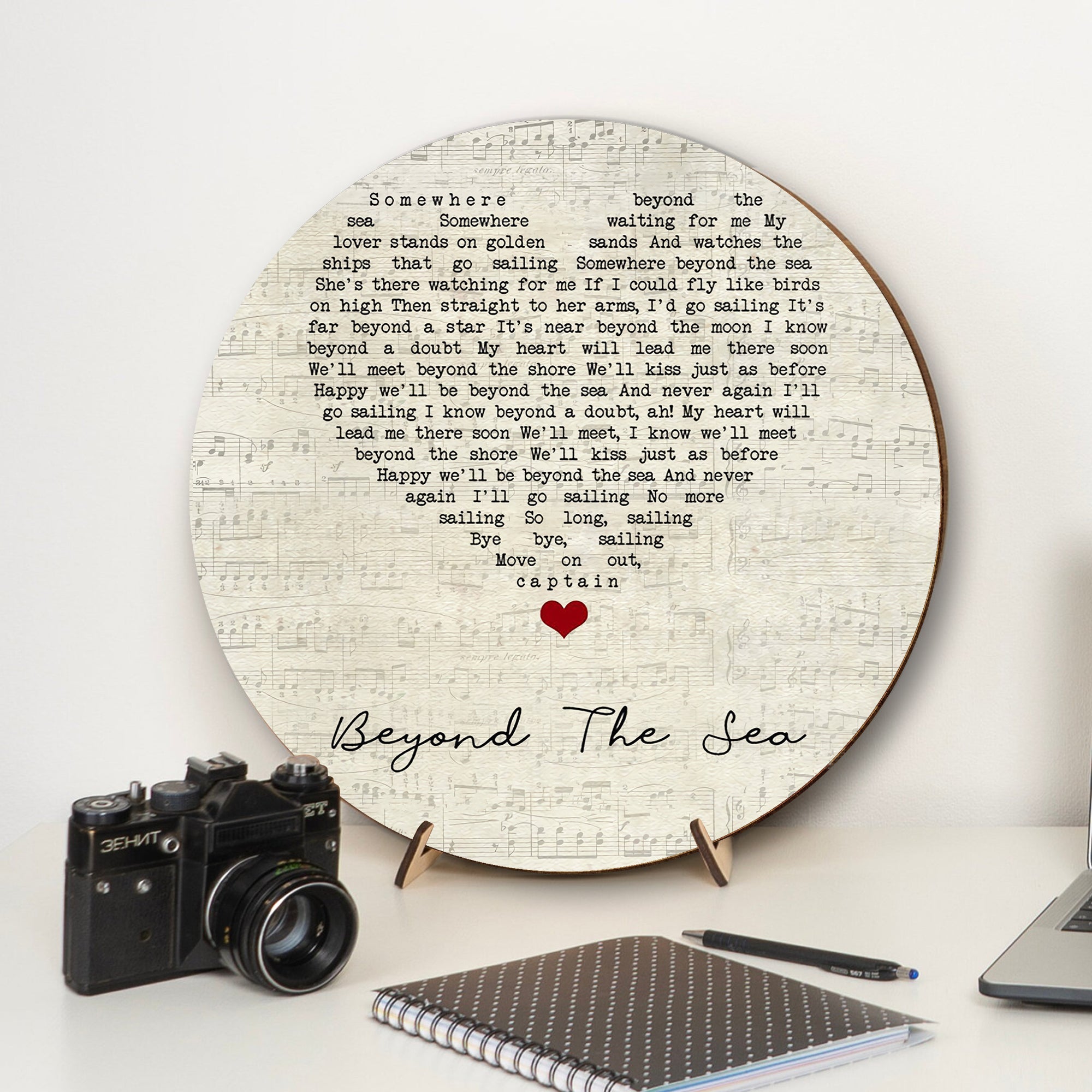 Bobby Darin Beyond The Sea Script Heart Song Lyric Art Print Round Wood Sign, Wood Signs For Home